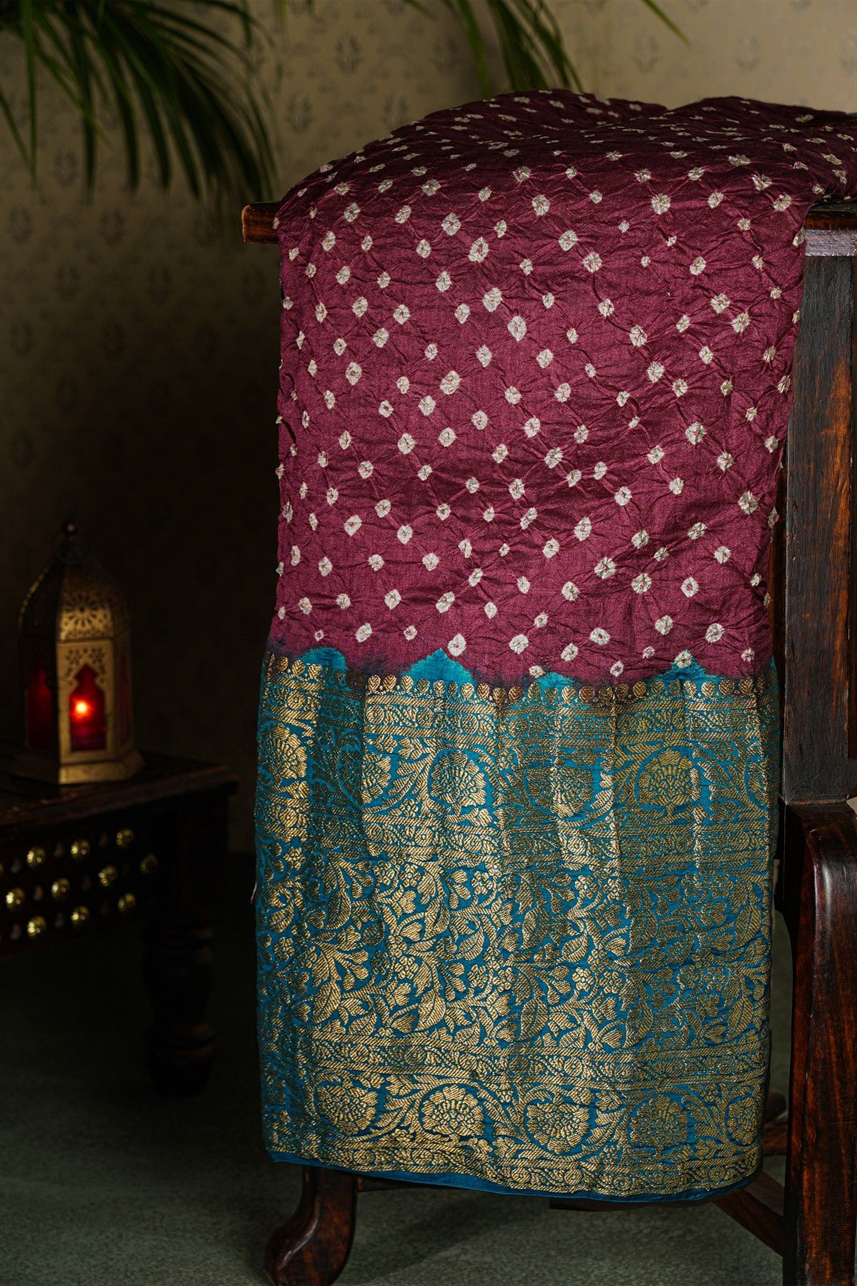 Bandhani Silk Wine Saree