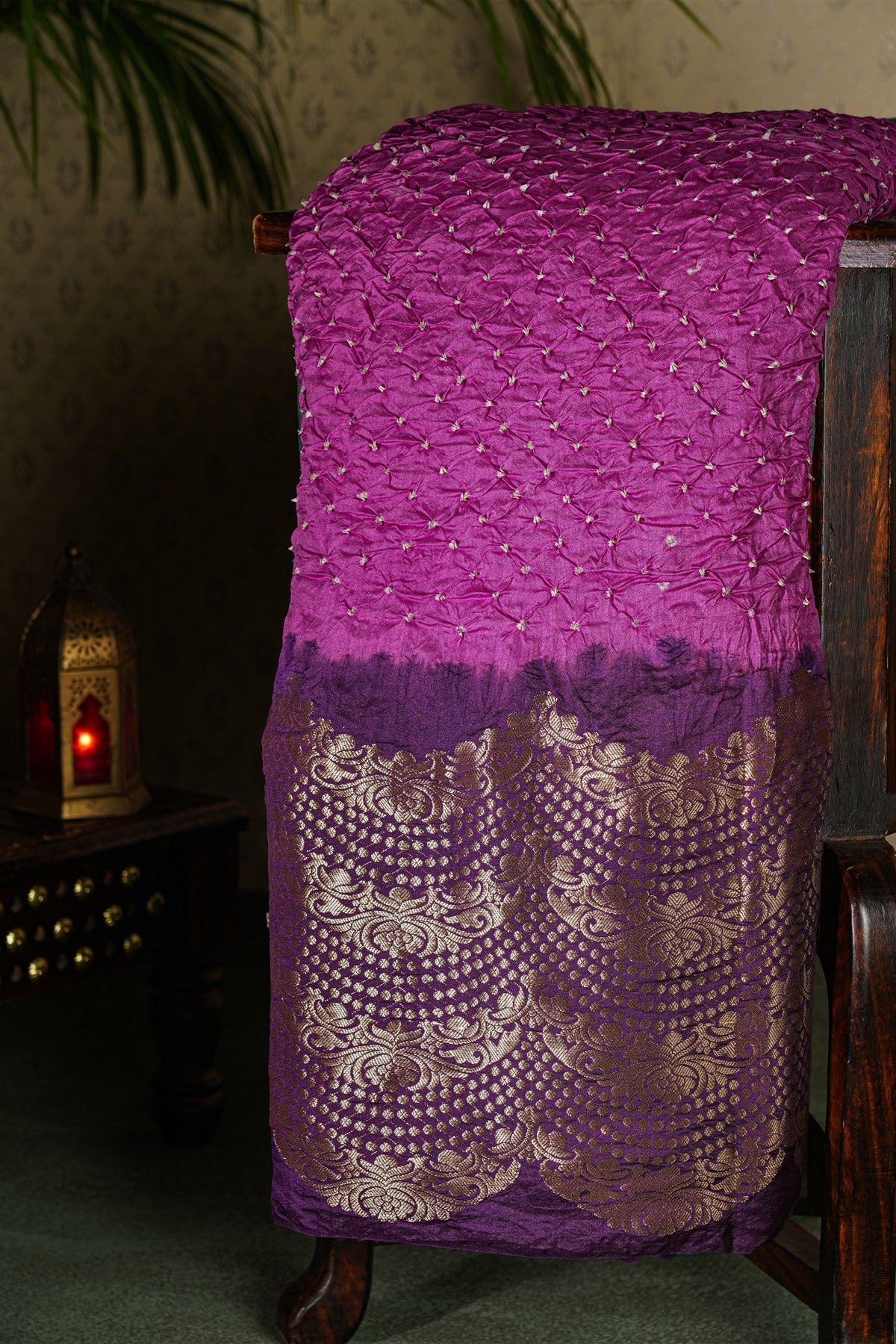 Bandhani Silk Purple Saree