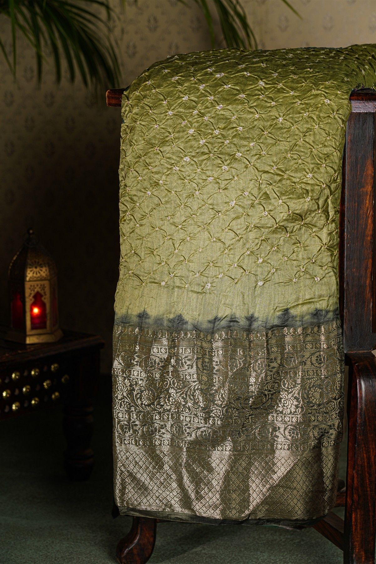 Bandhani Silk Green Saree