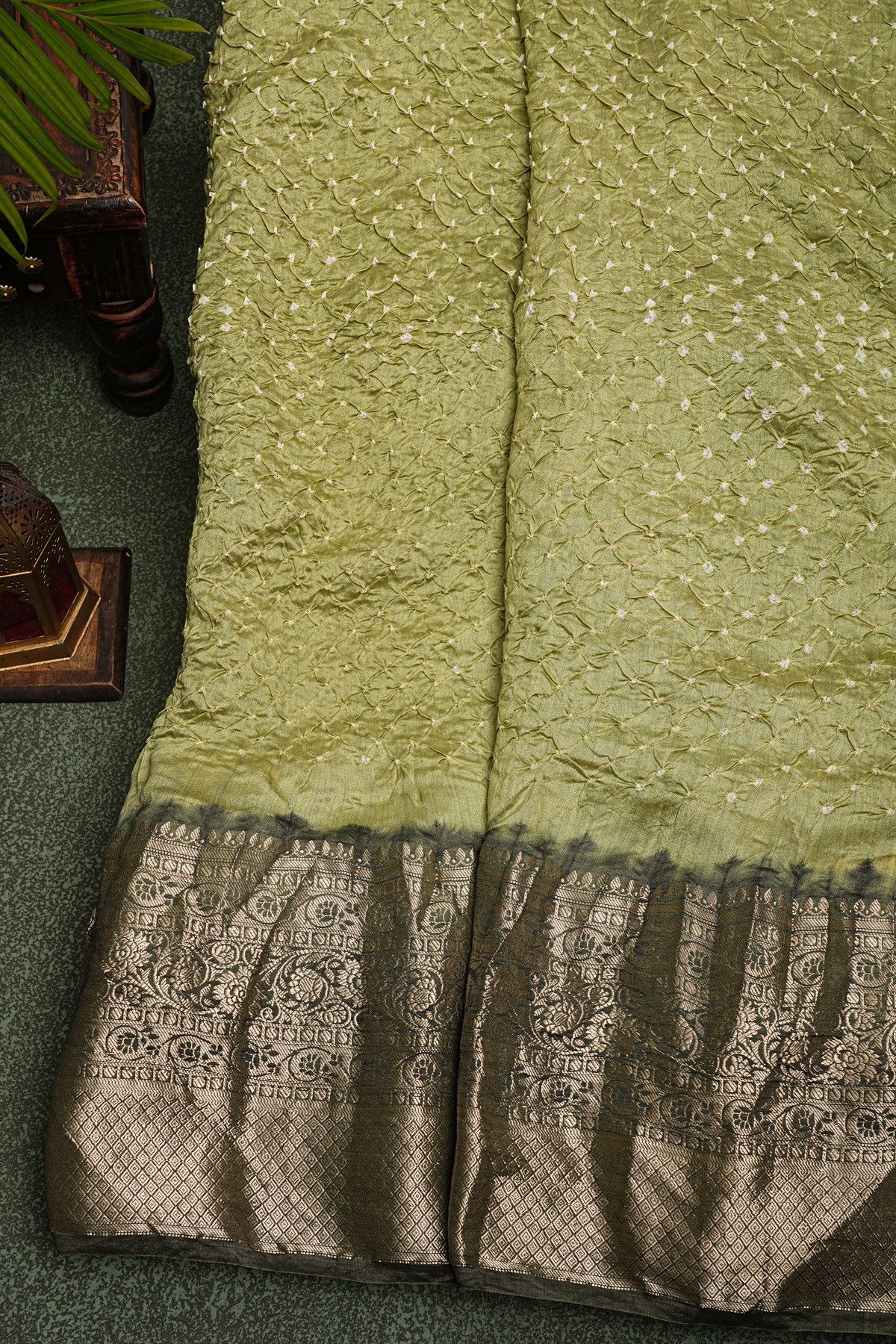 Bandhani Silk Green Saree