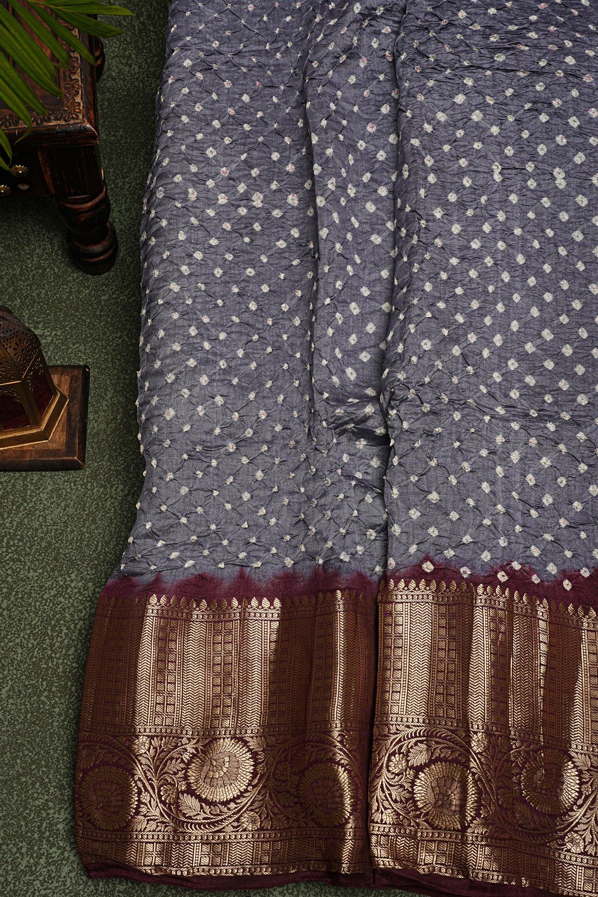 Bandhani Silk Grey Saree