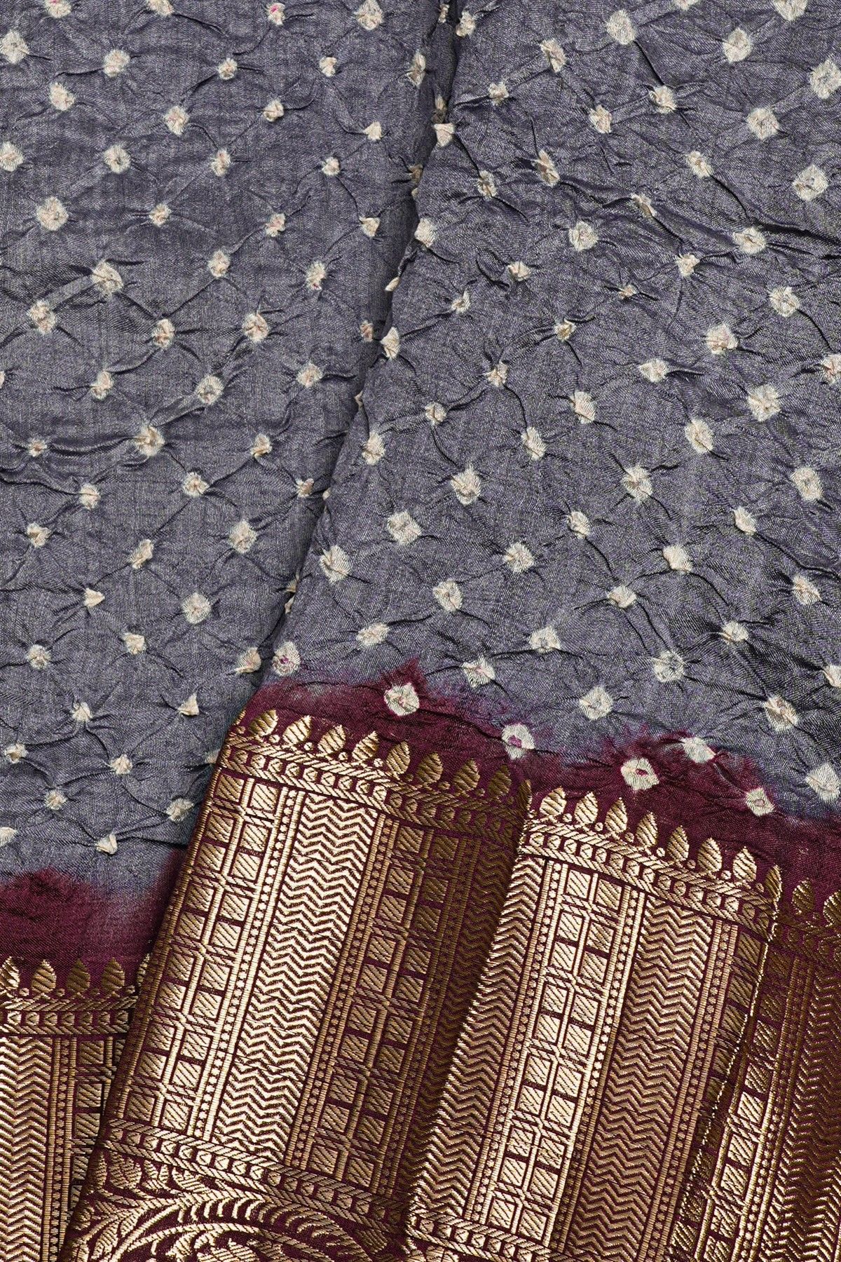 Bandhani Silk Grey Saree