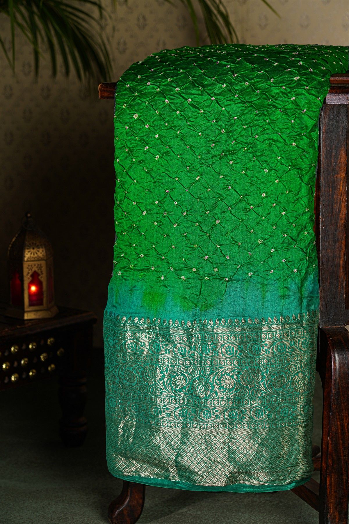 Bandhani Silk Green Saree