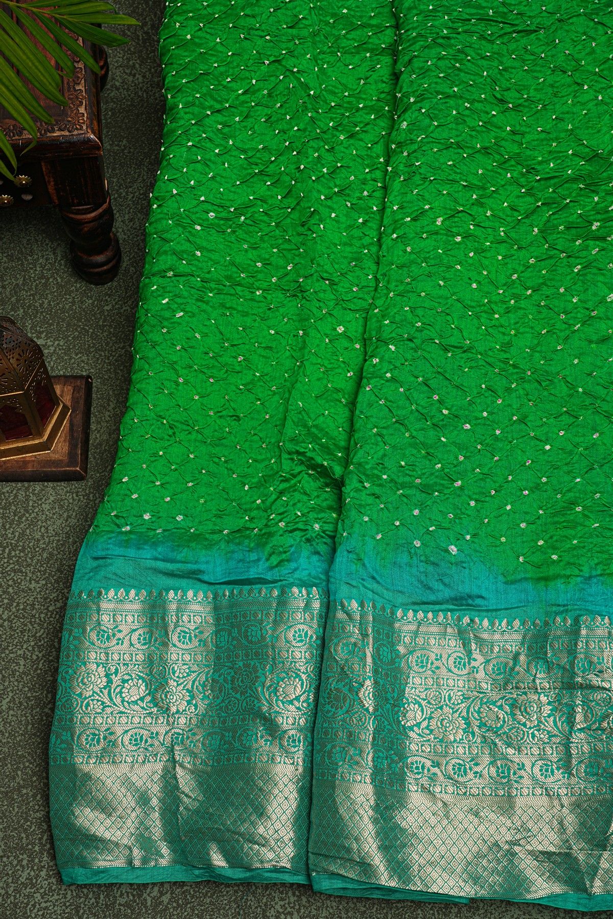 Bandhani Silk Green Saree