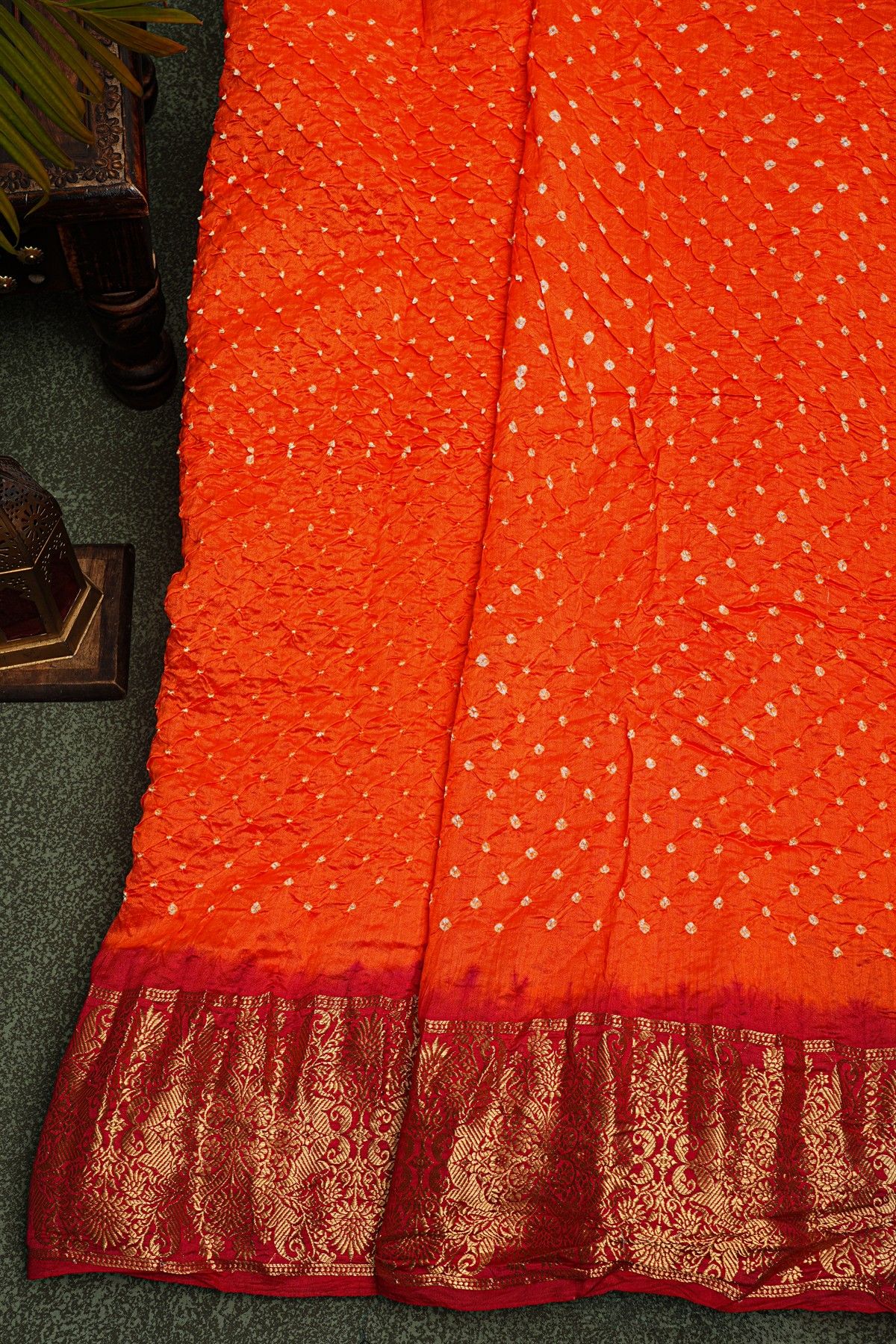 Bandhani Silk Orange Saree