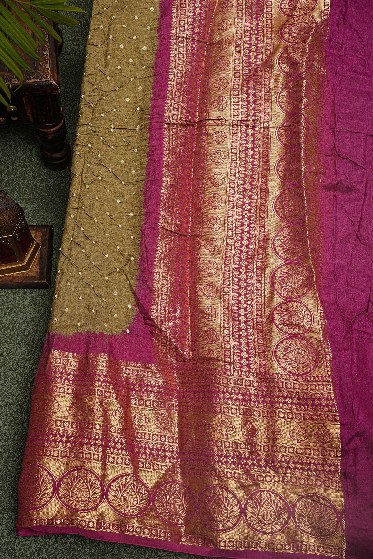 Bandhani Silk Brown Saree