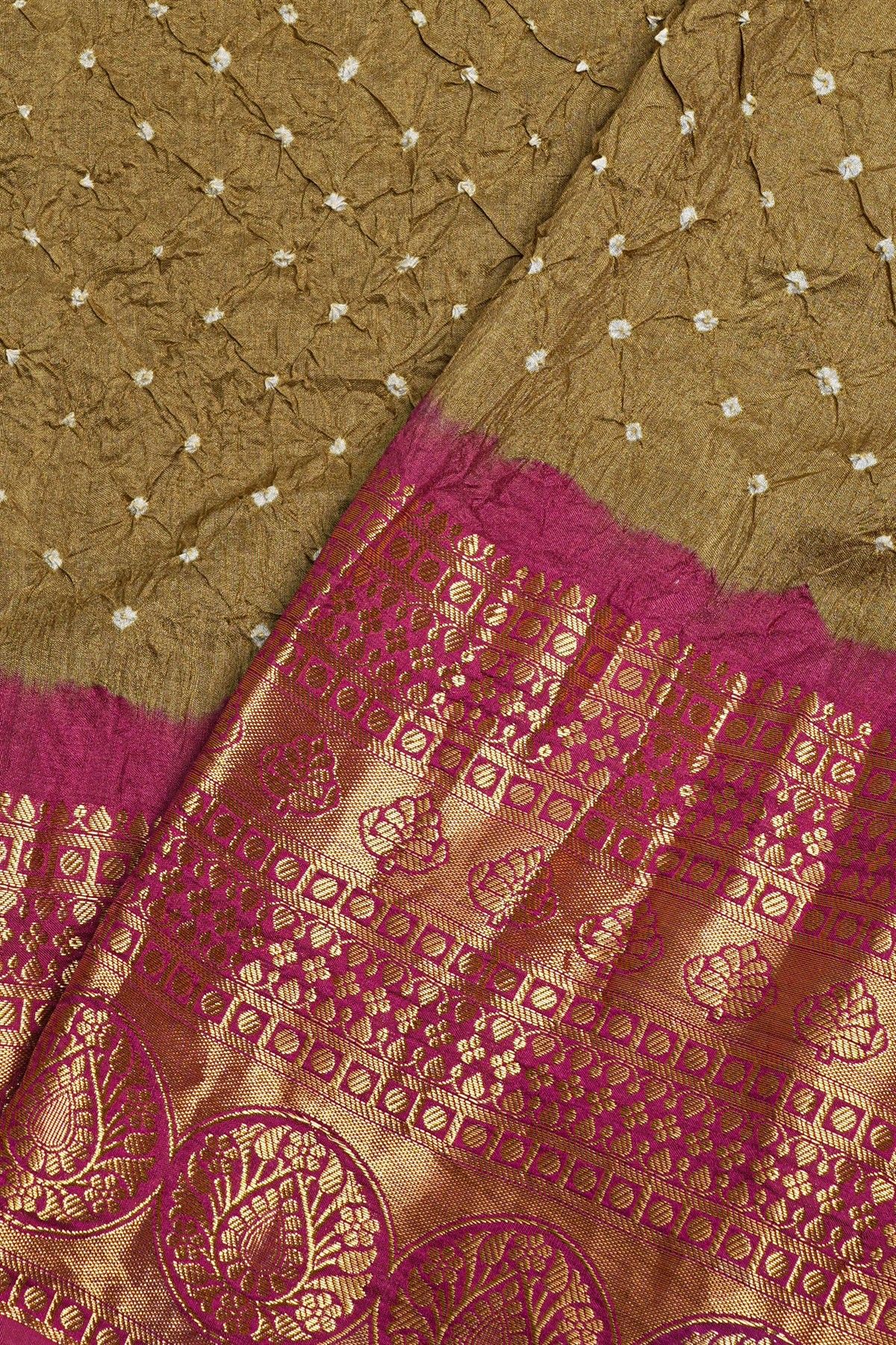 Bandhani Silk Brown Saree