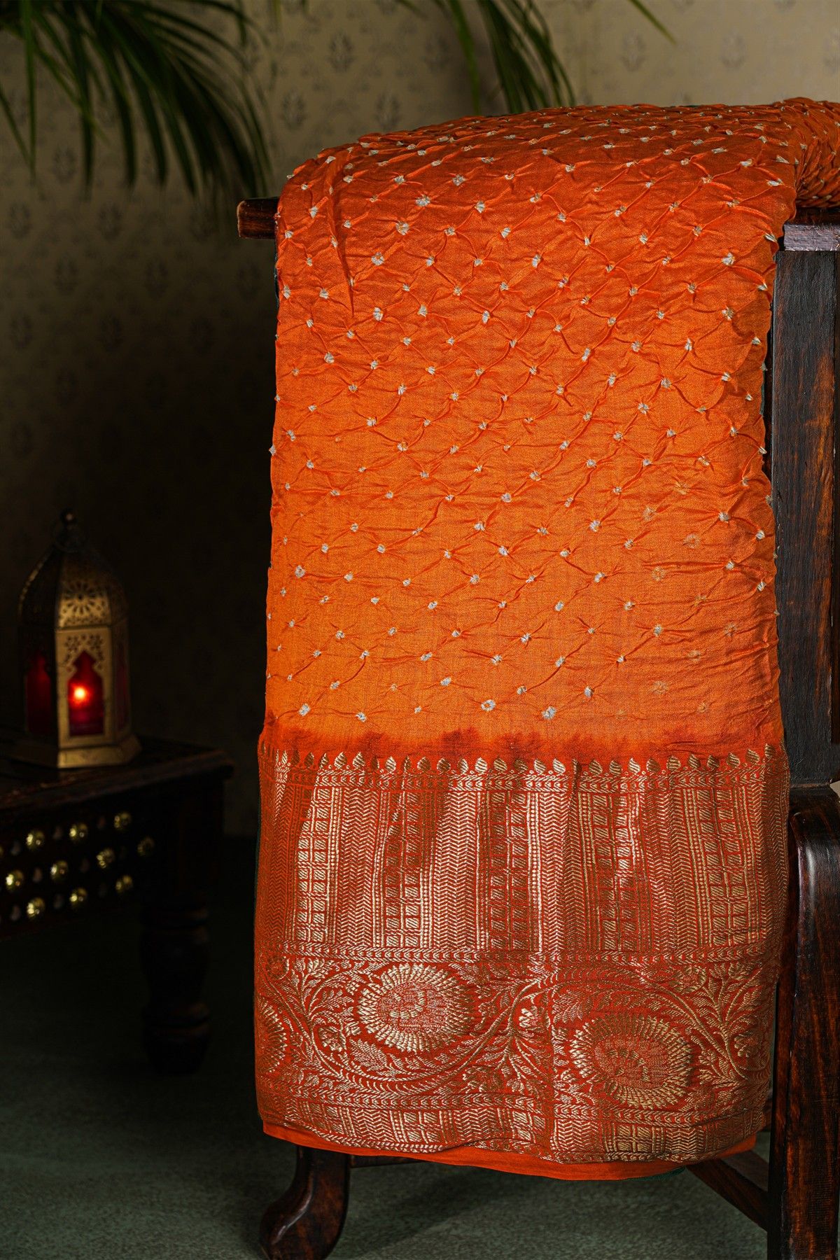 Bandhani Silk Orange Saree
