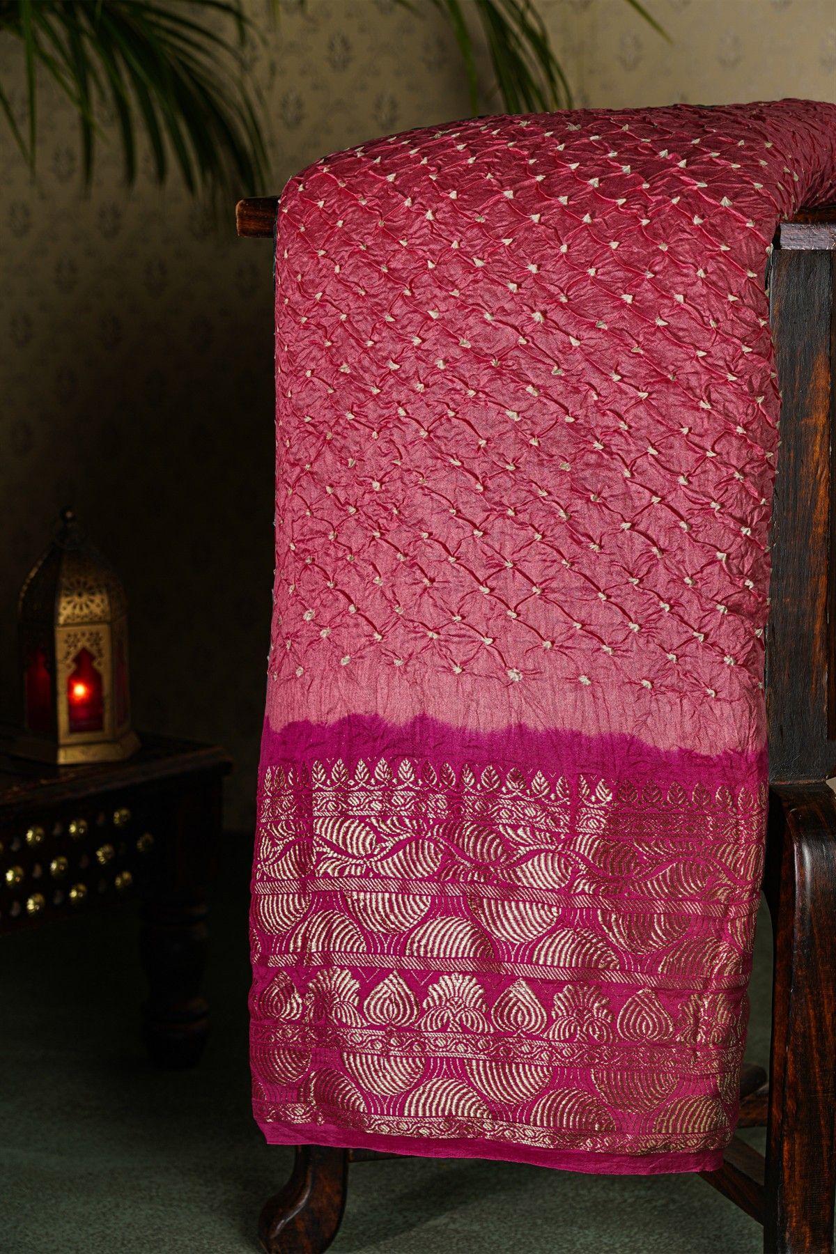 Bandhani Silk Baby Pink Saree