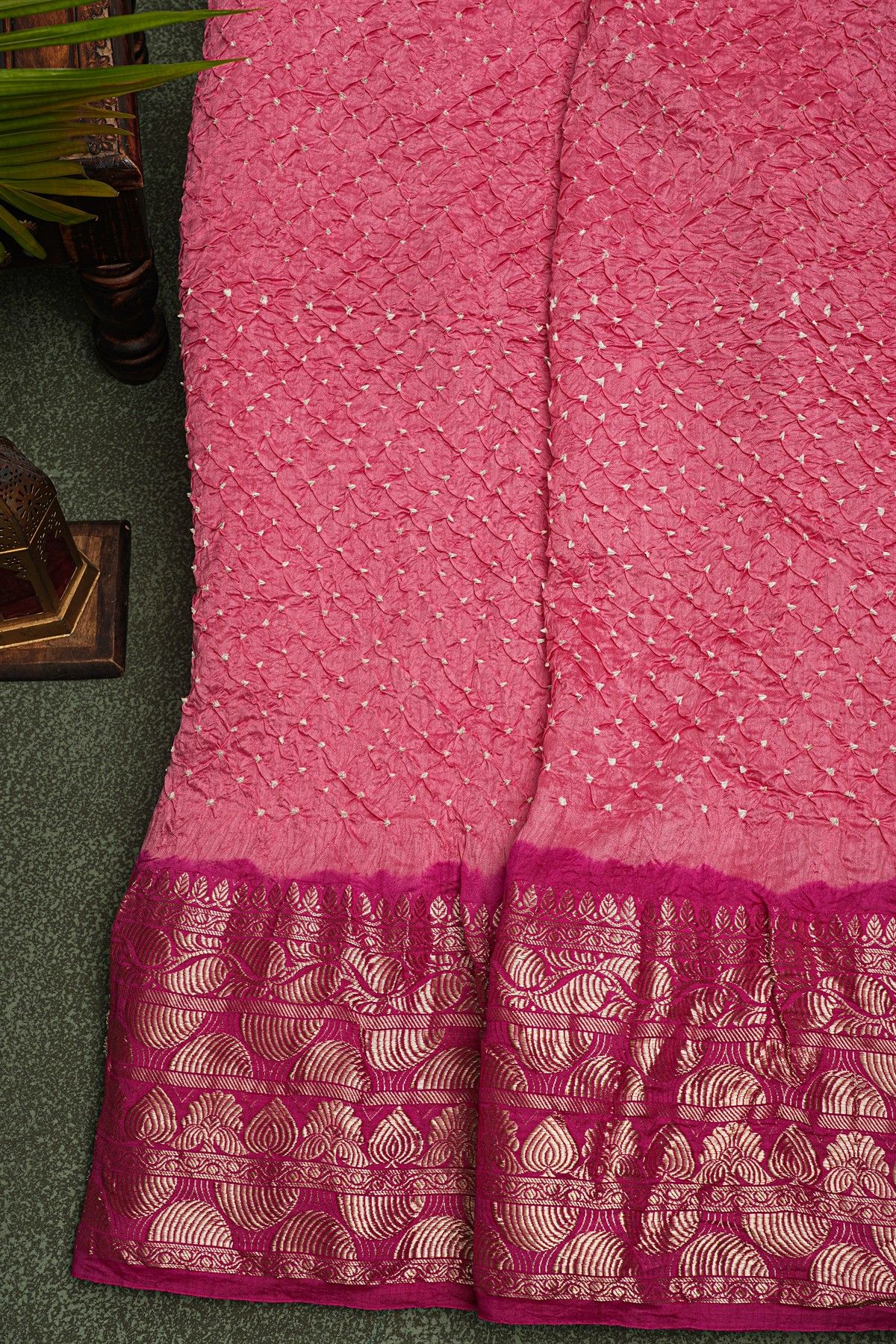 Bandhani Silk Baby Pink Saree
