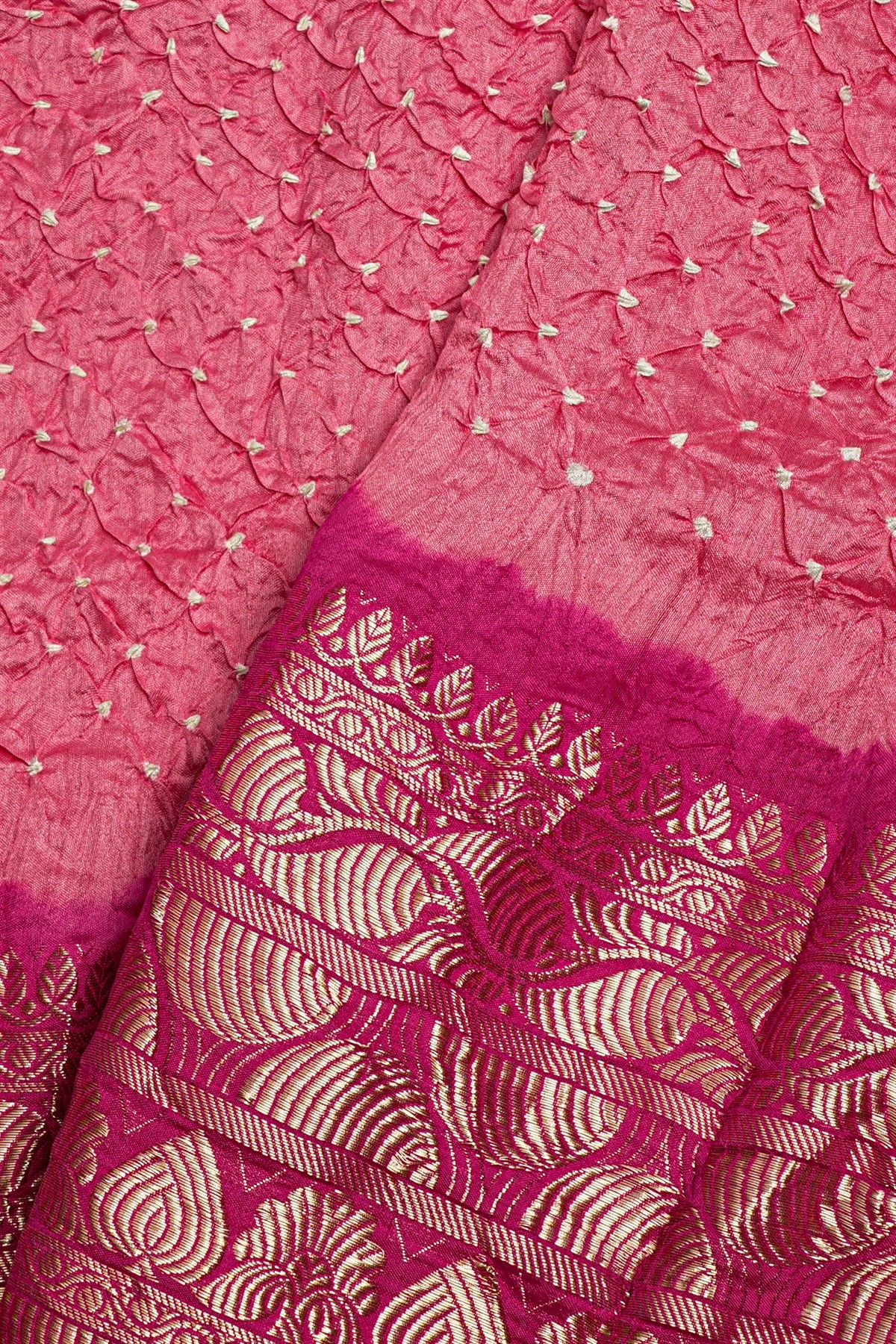 Bandhani Silk Baby Pink Saree