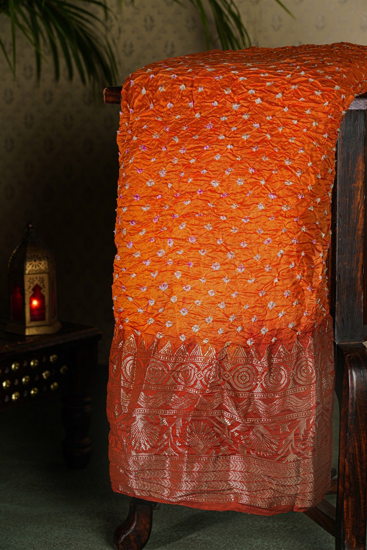 Bandhani Silk Orange Saree