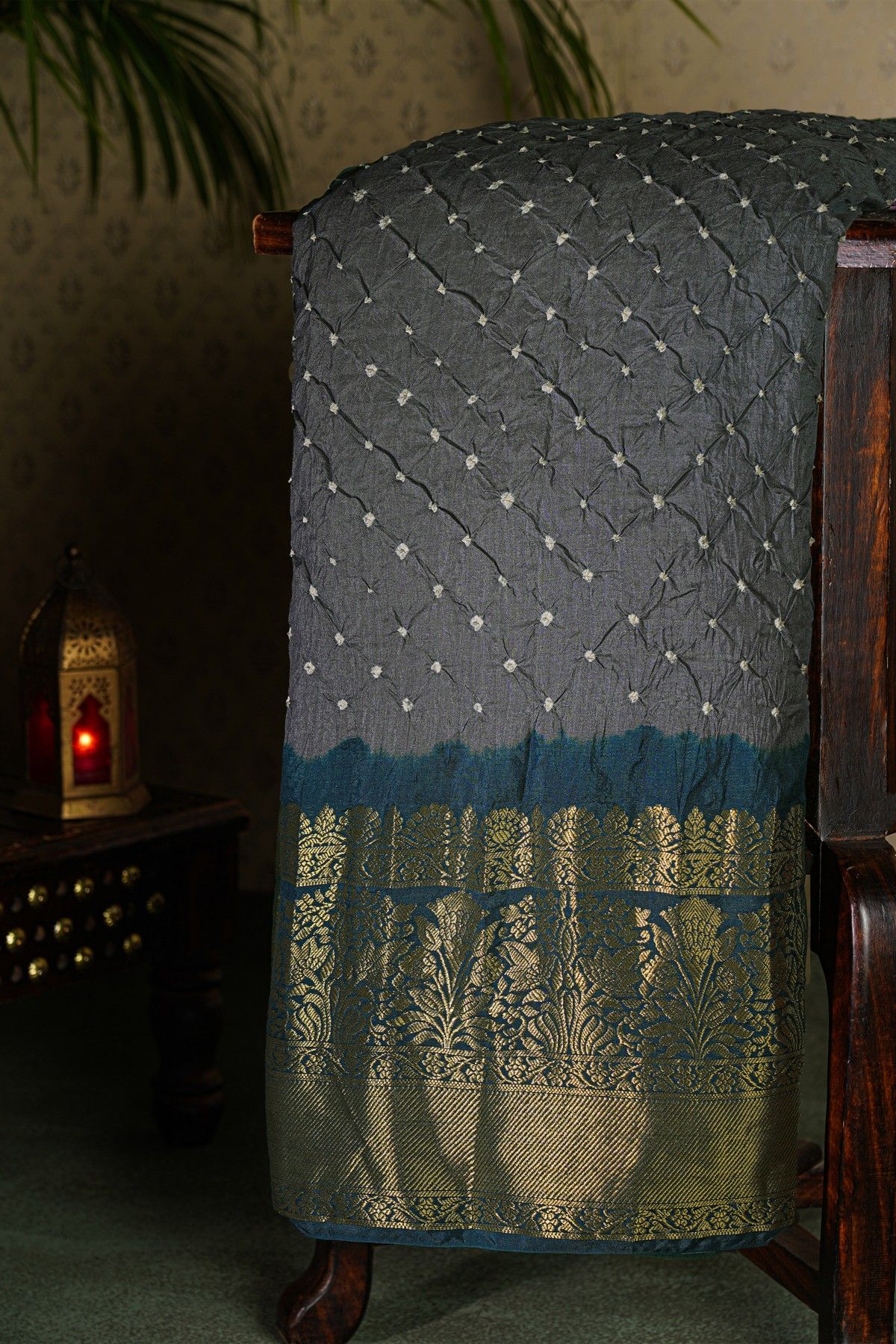 Bandhani Silk Grey Saree