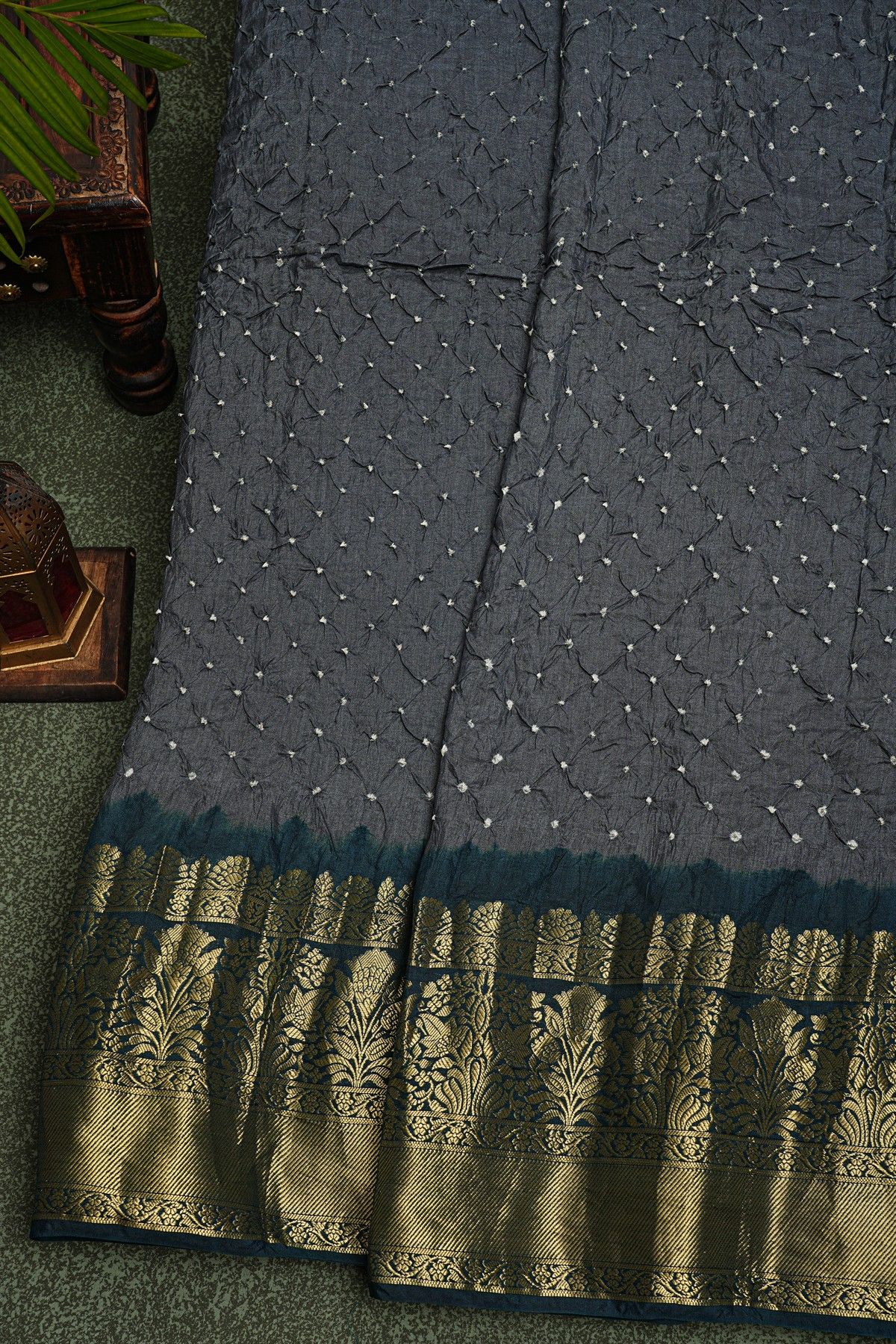 Bandhani Silk Grey Saree