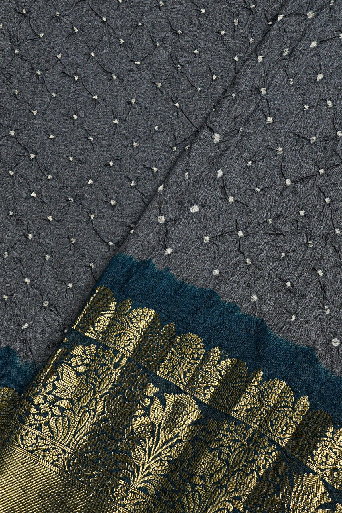 Bandhani Silk Grey Saree