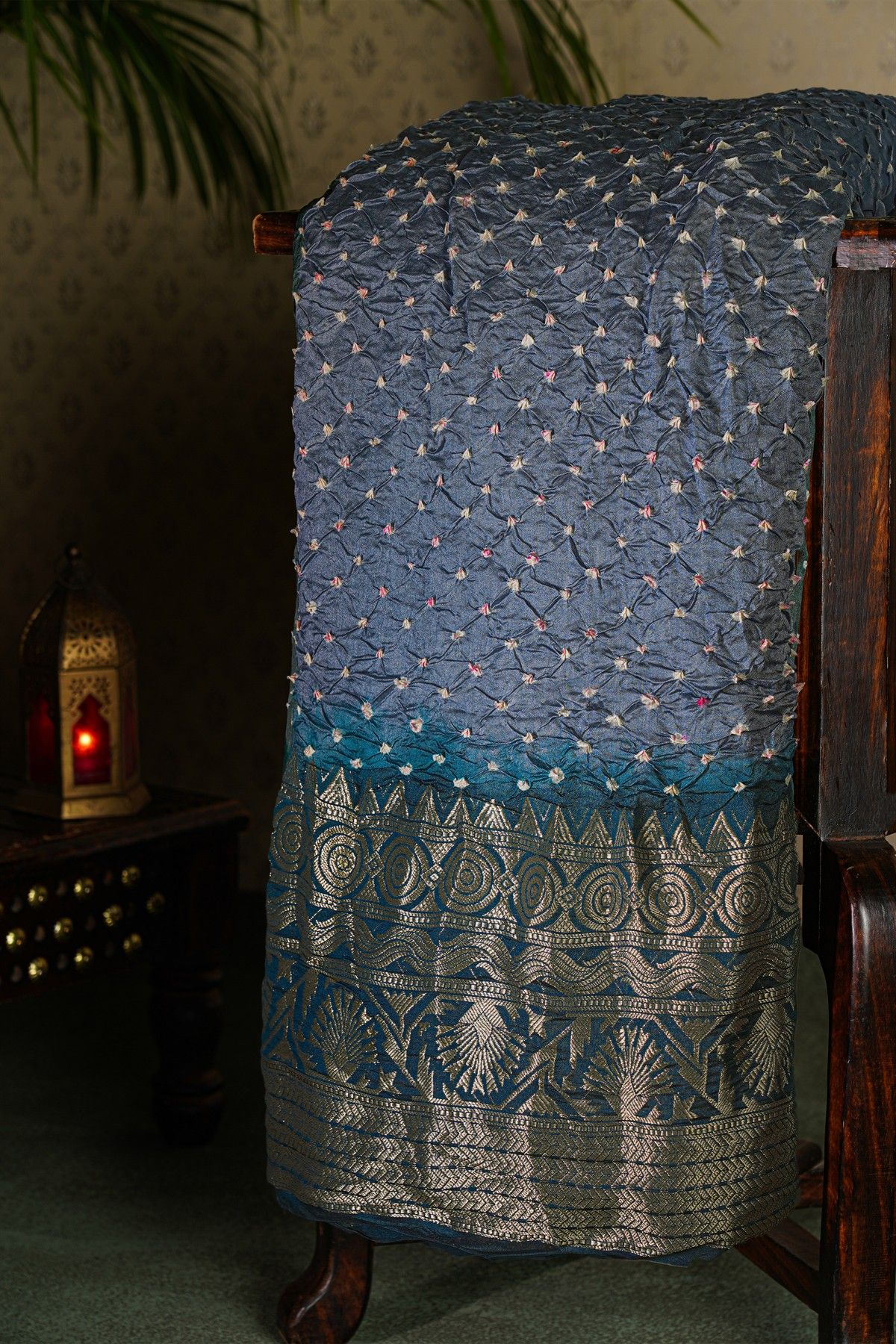 Bandhani Silk Grey Saree