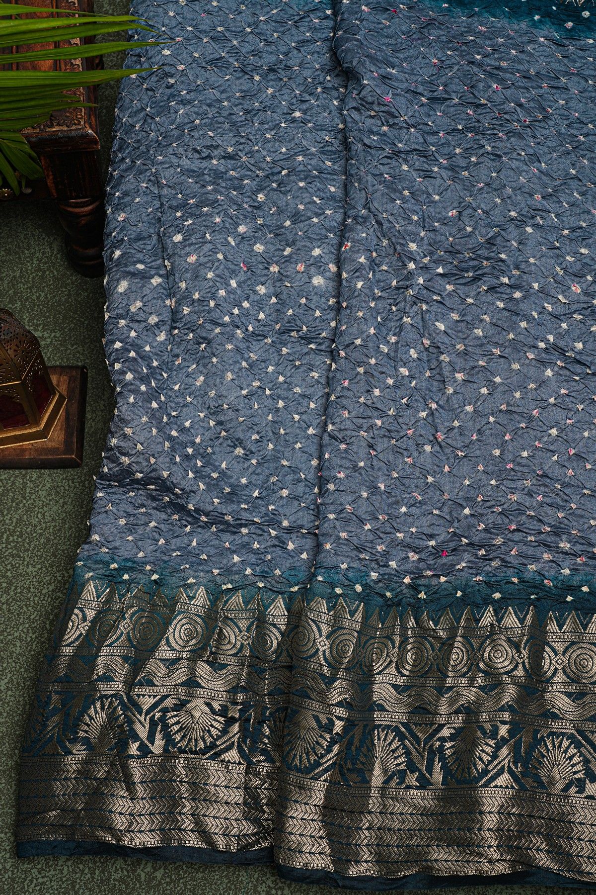 Bandhani Silk Grey Saree