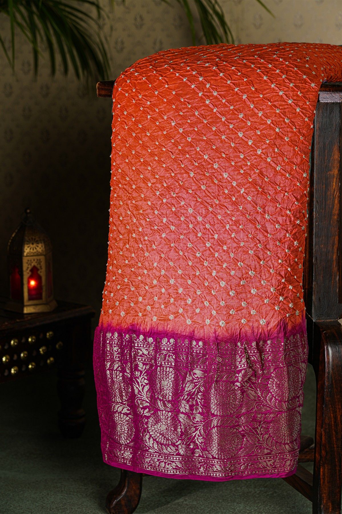 Bandhani Silk Peach Saree