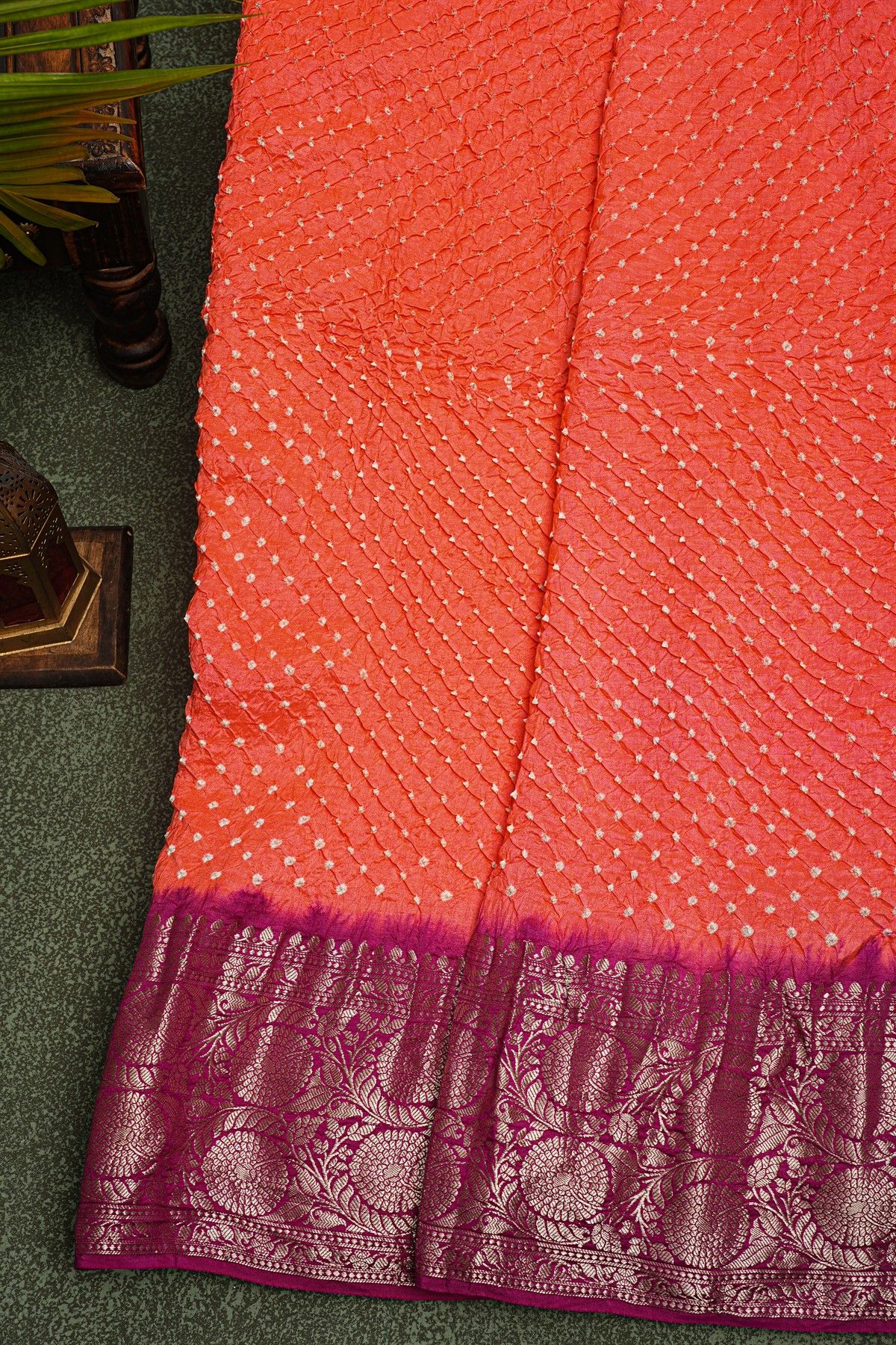 Bandhani Silk Peach Saree