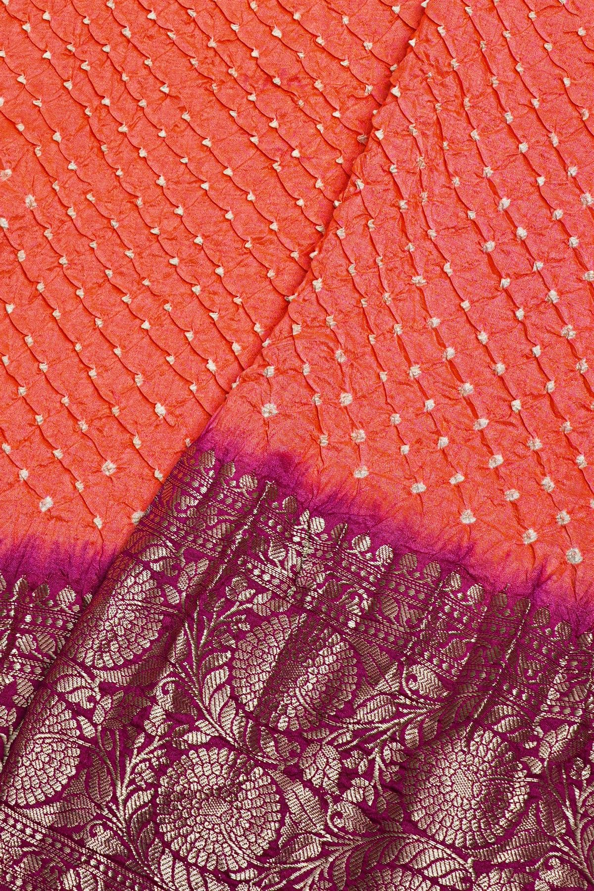 Bandhani Silk Peach Saree