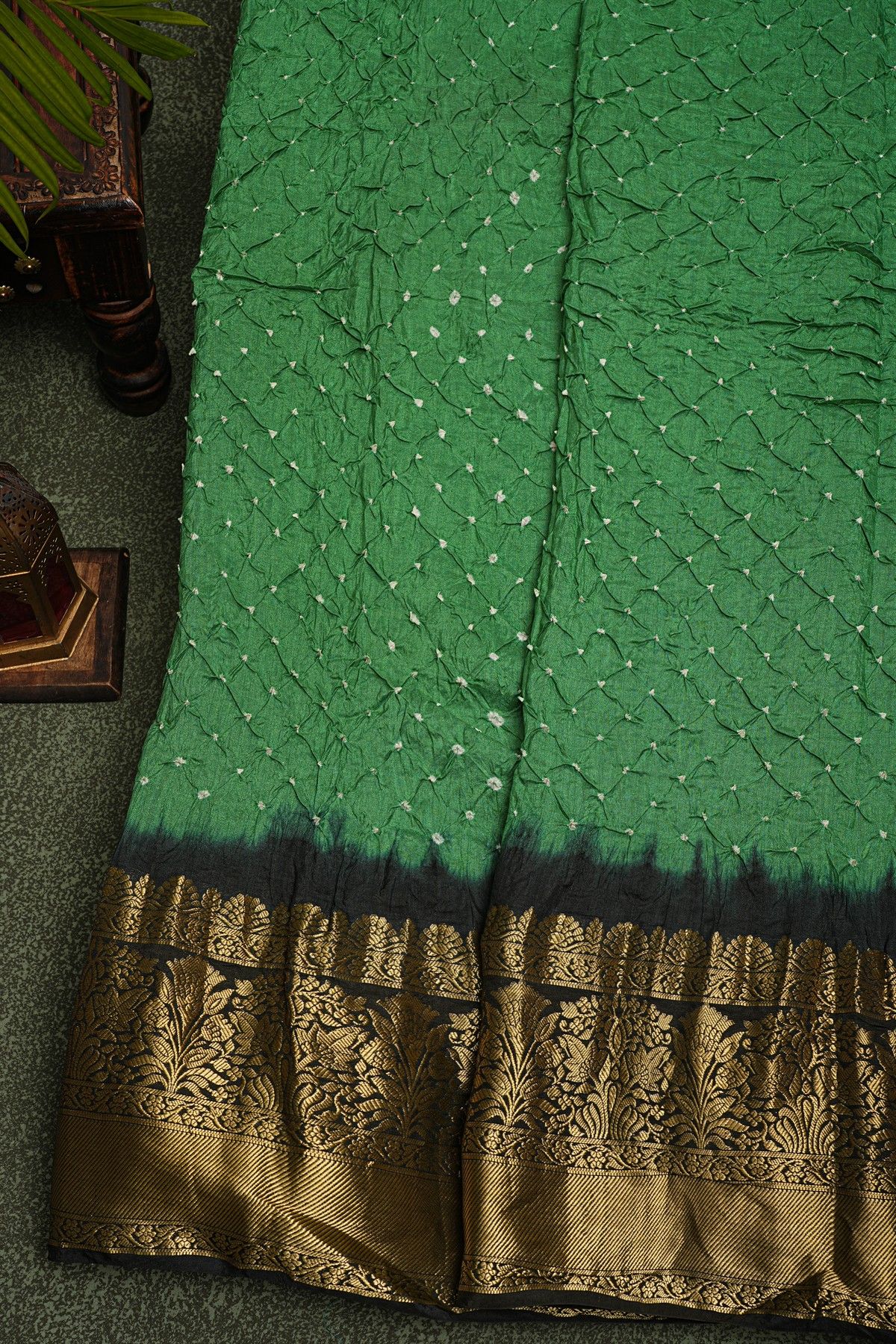 Bandhani Silk Green Saree