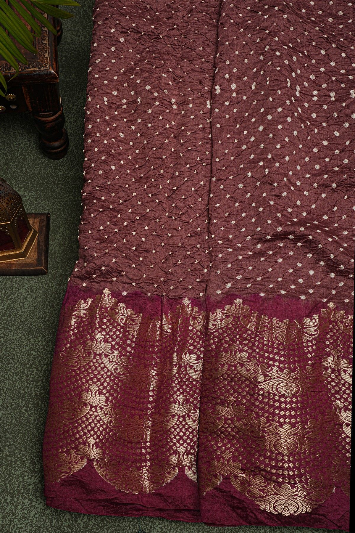 Bandhani Silk Brown Saree