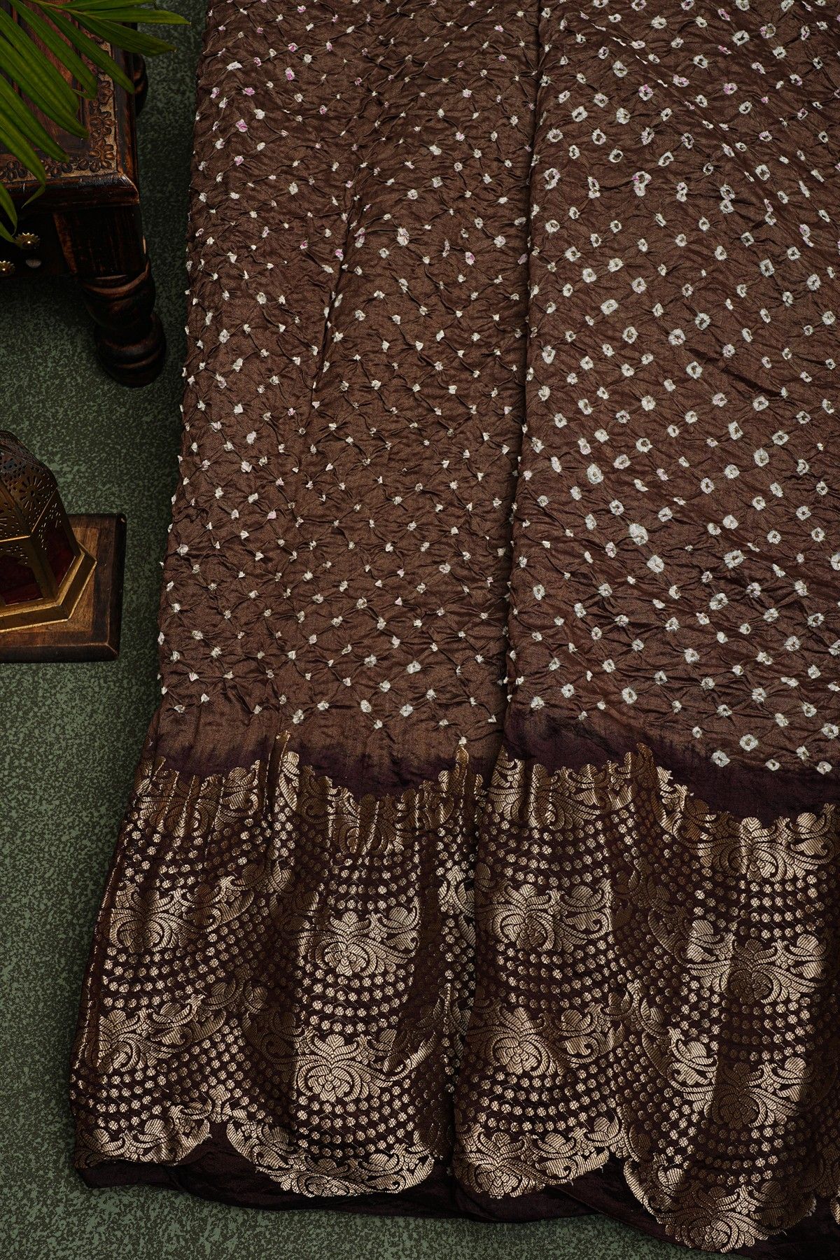 Bandhani Silk Brown Saree