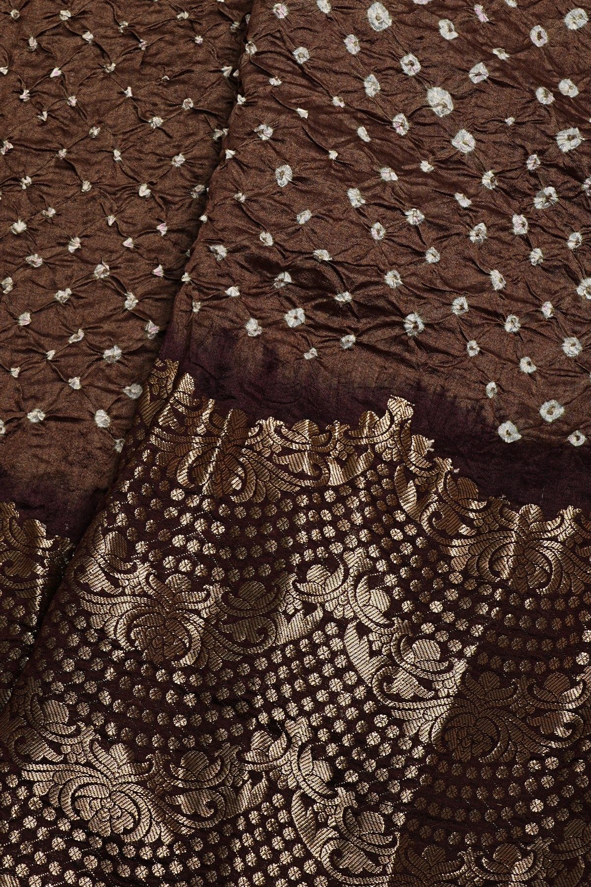 Bandhani Silk Brown Saree