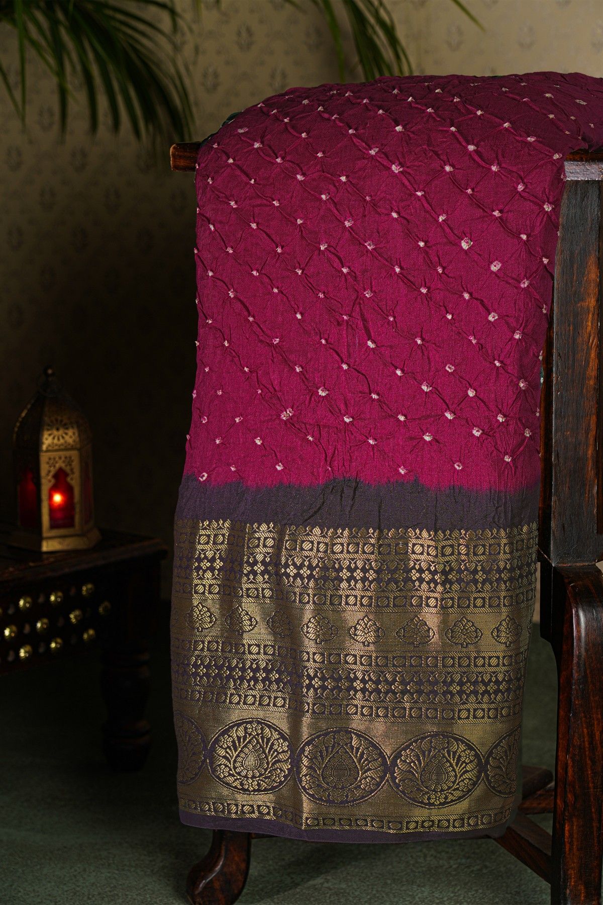 Bandhani Silk Wine Saree