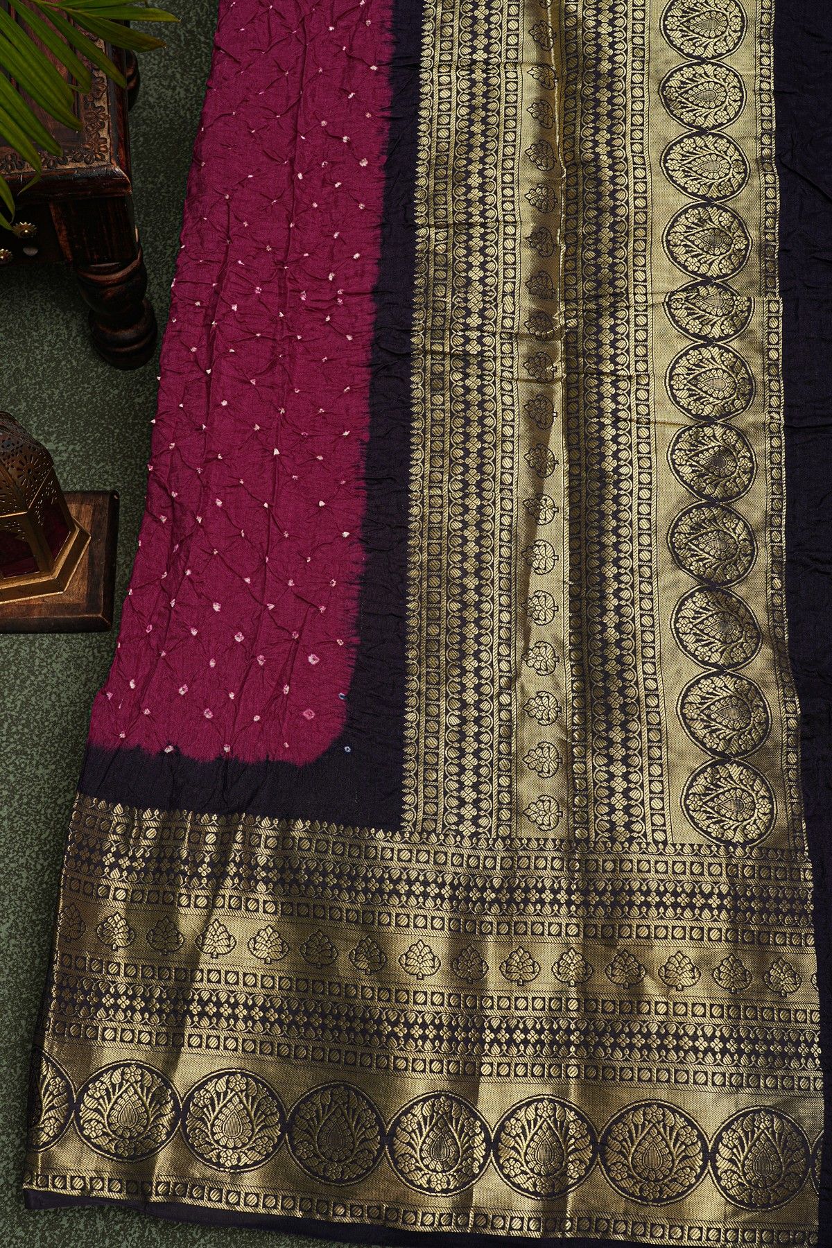 Bandhani Silk Wine Saree