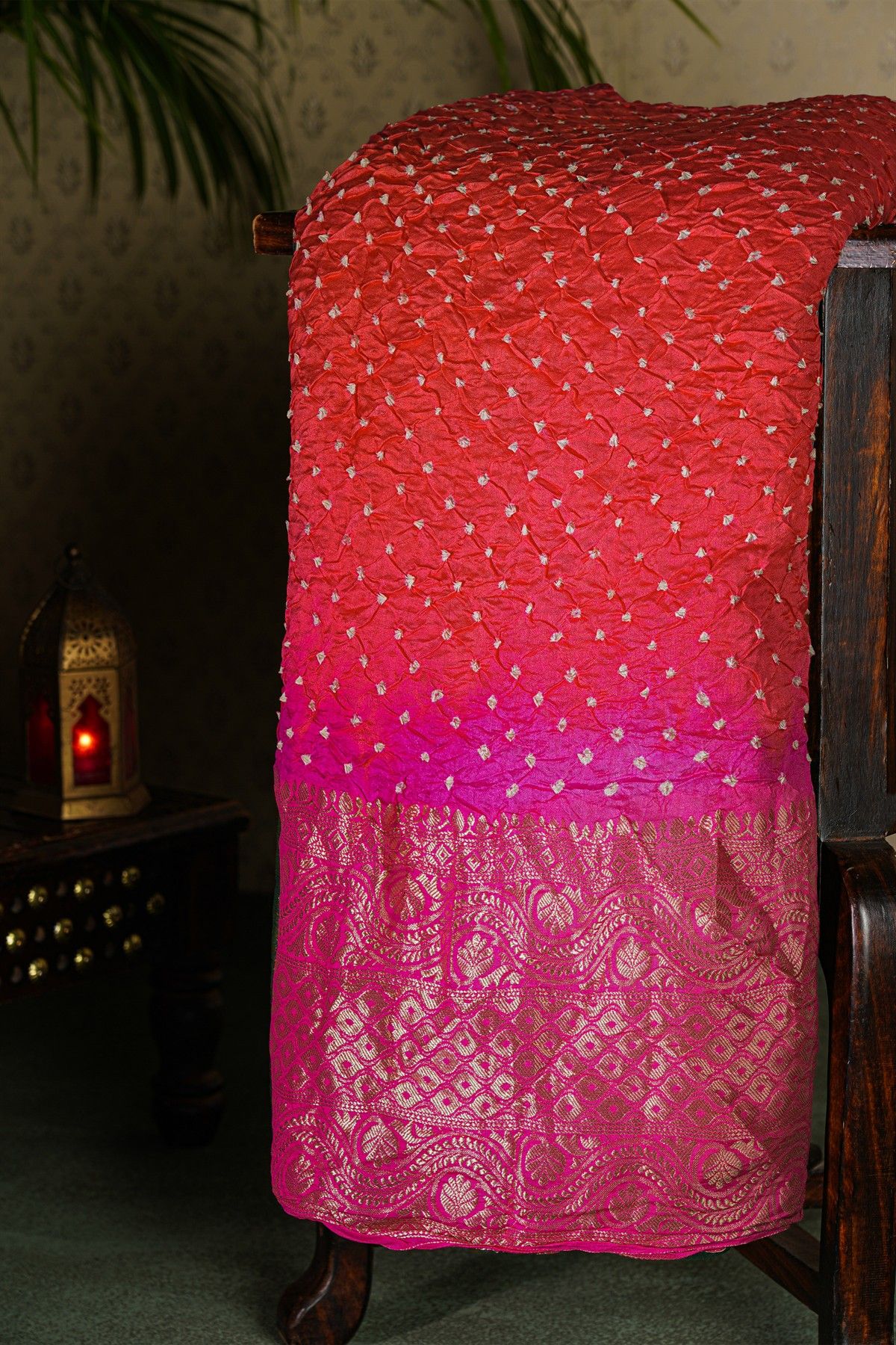 Bandhani Silk Peach Saree