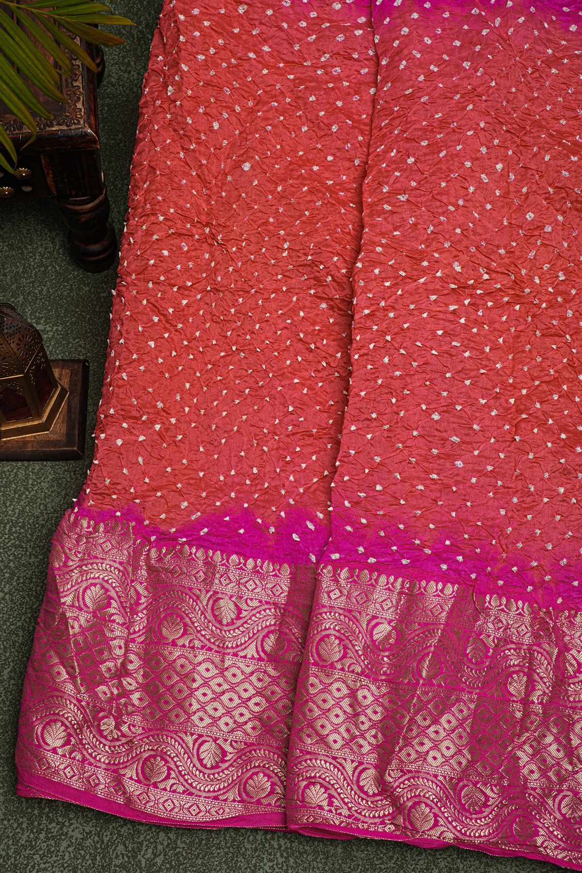 Bandhani Silk Peach Saree
