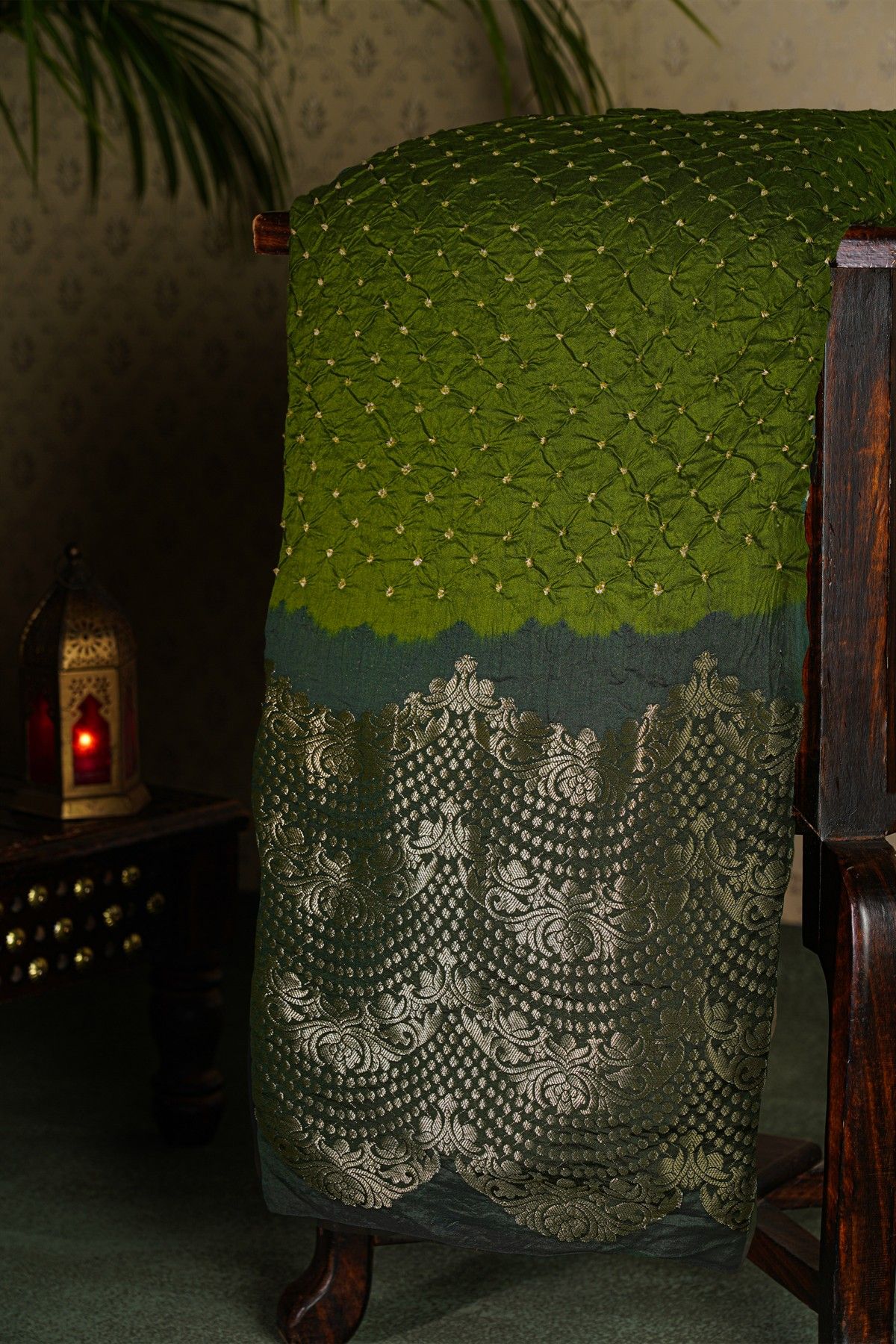 Bandhani Silk Green Saree
