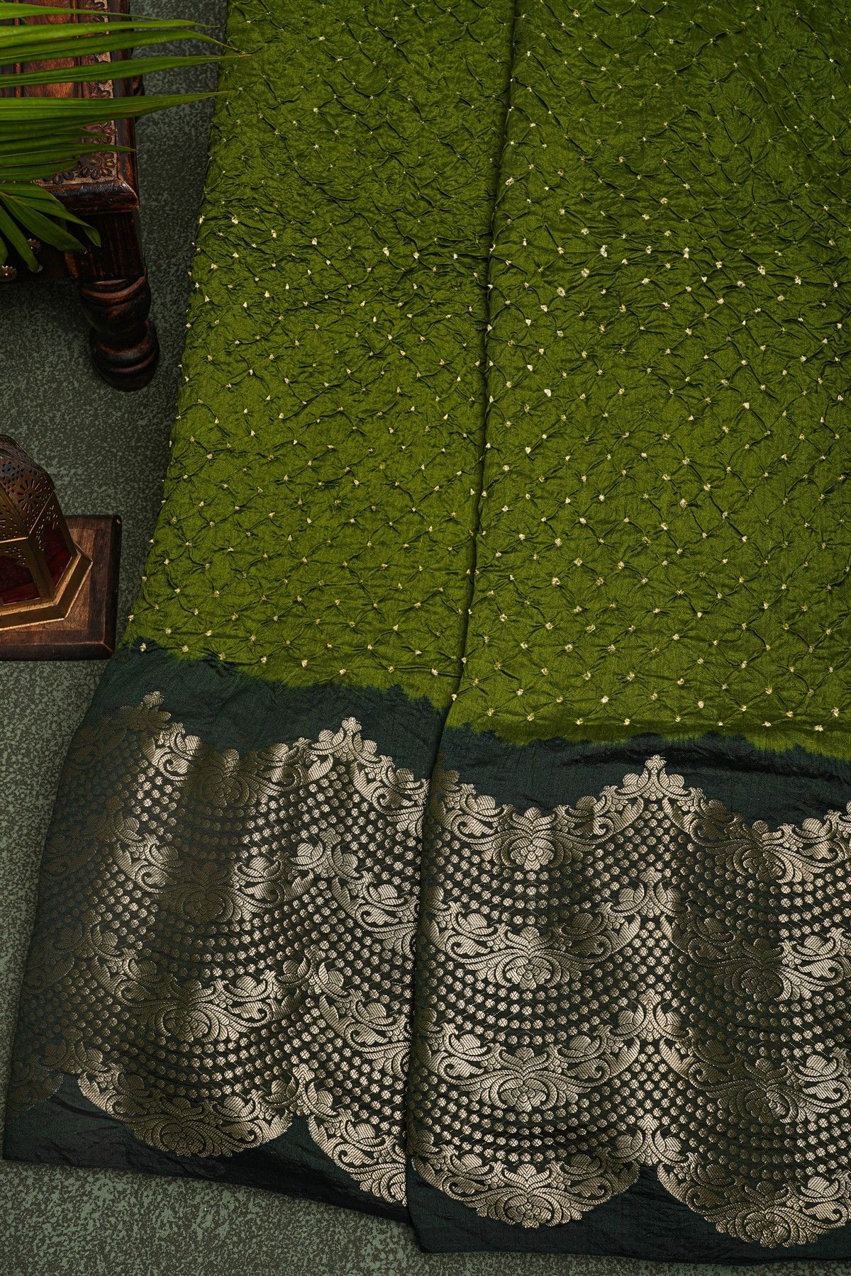 Bandhani Silk Green Saree