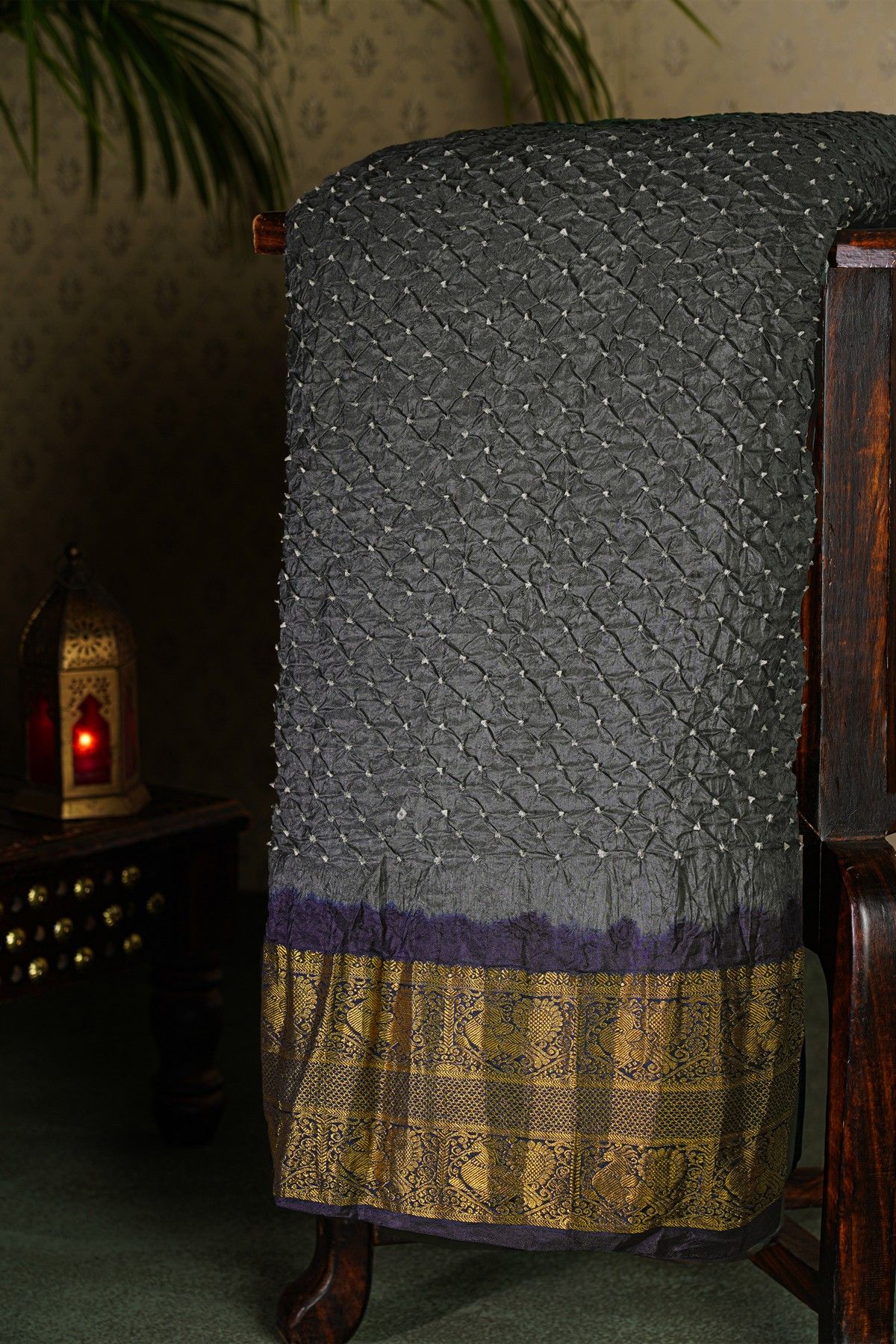 Bandhani Silk Grey Saree