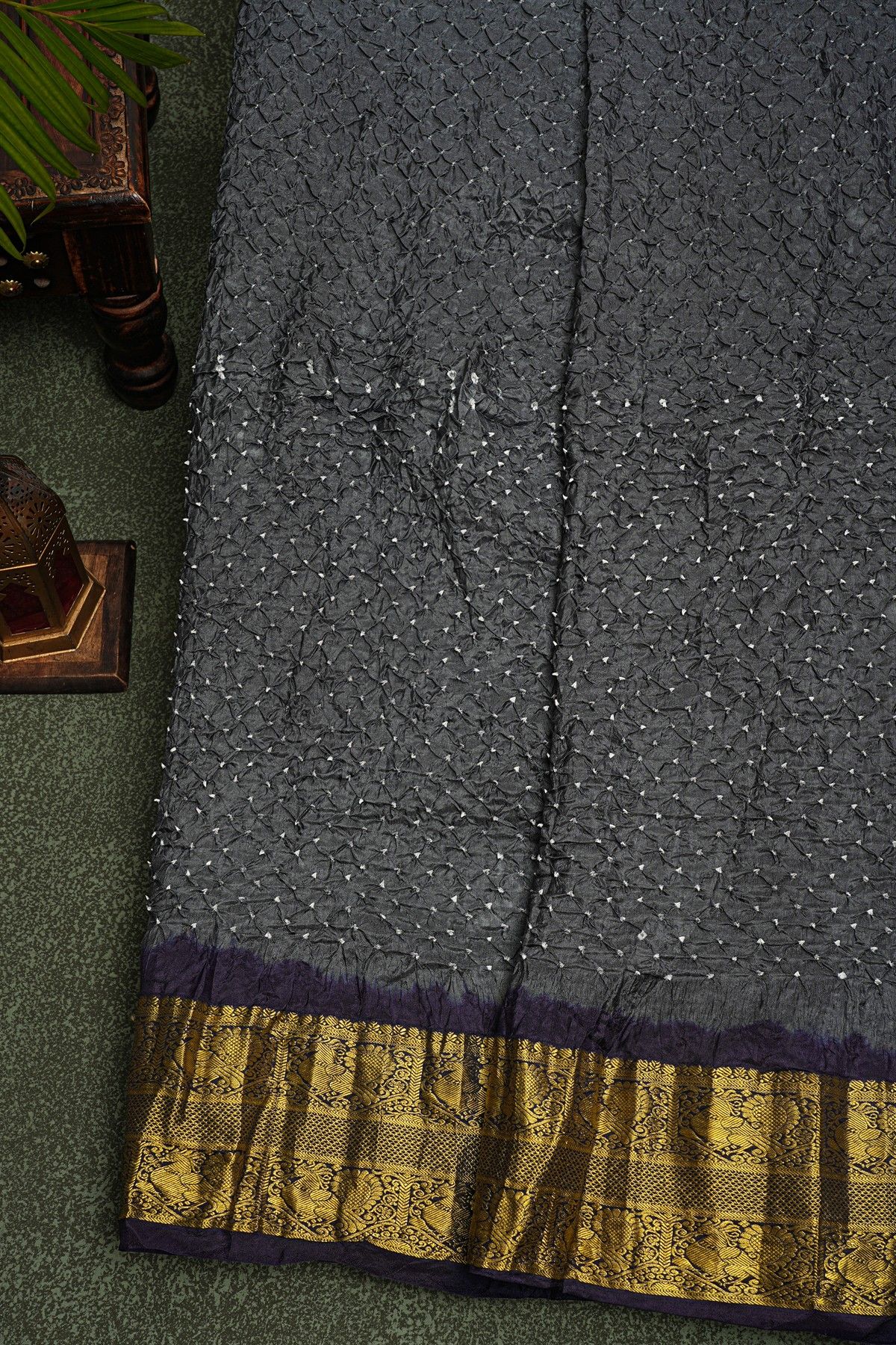 Bandhani Silk Grey Saree