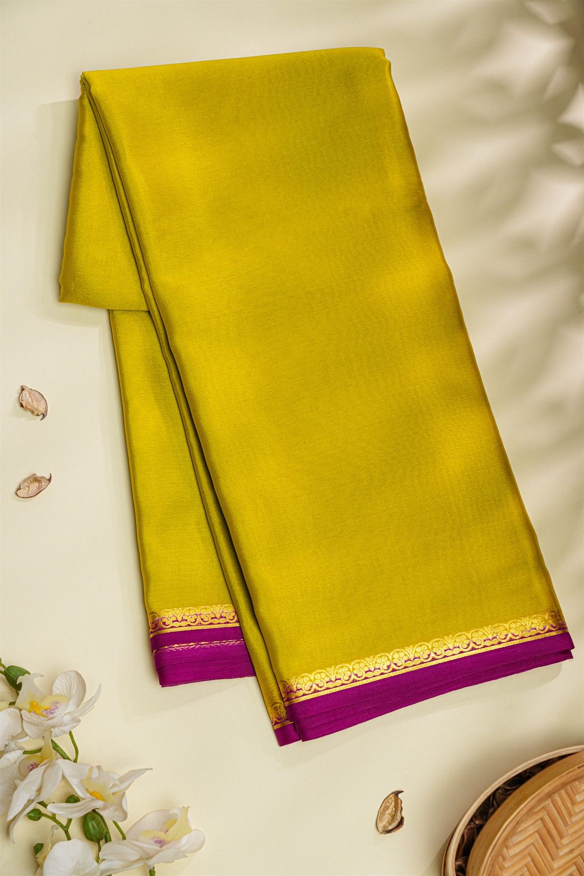 Mysore Crepe Mehendi Green Saree