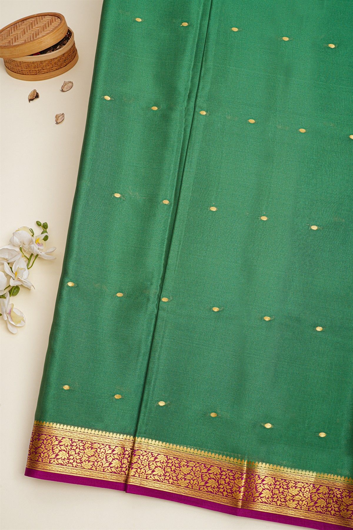 Mysore Crepe Bottle Green Saree