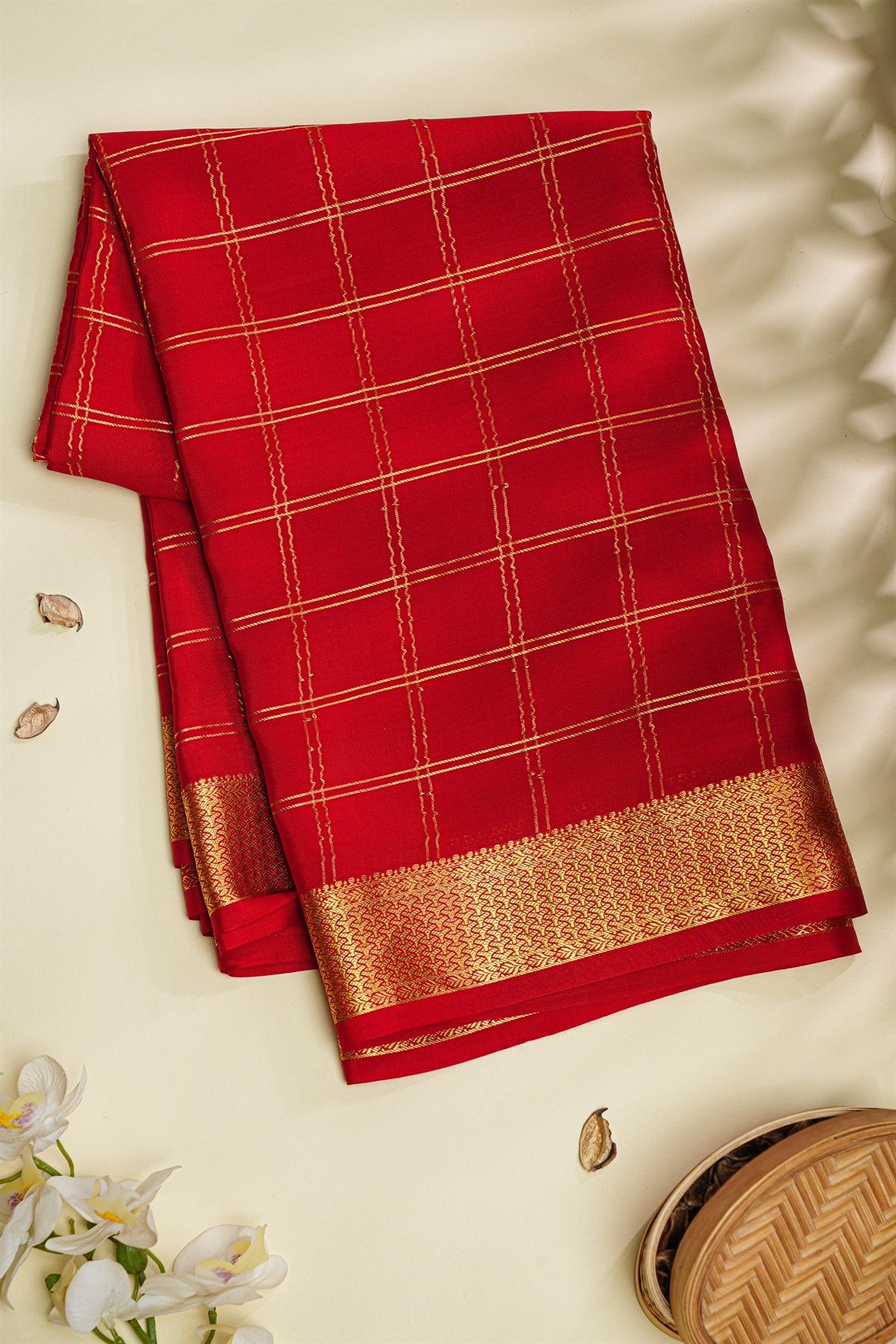 Mysore Crepe Red Saree