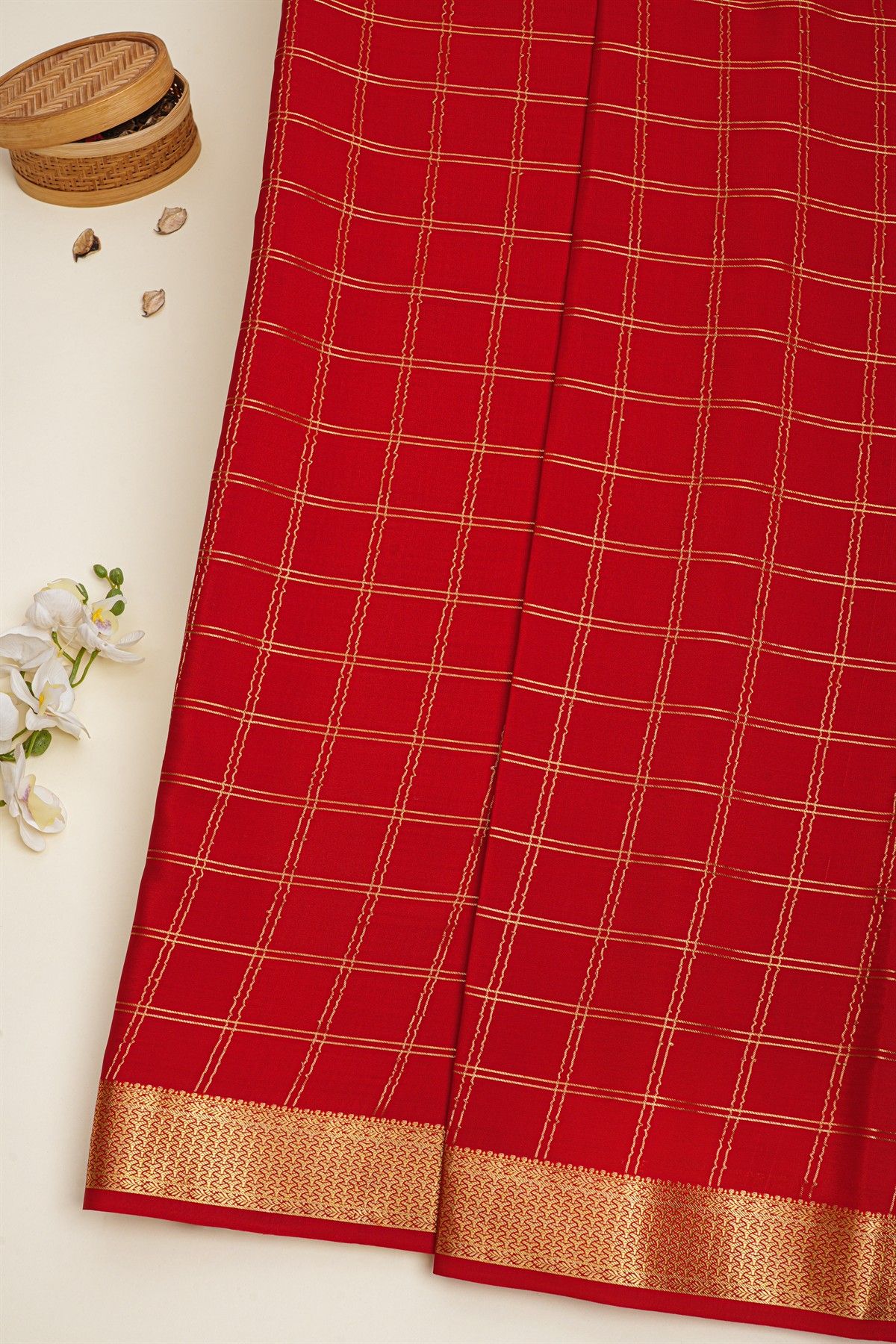 Mysore Crepe Red Saree