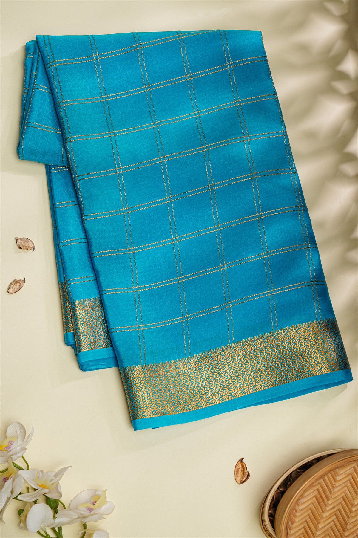 Mysore Crepe Sea Blue Saree