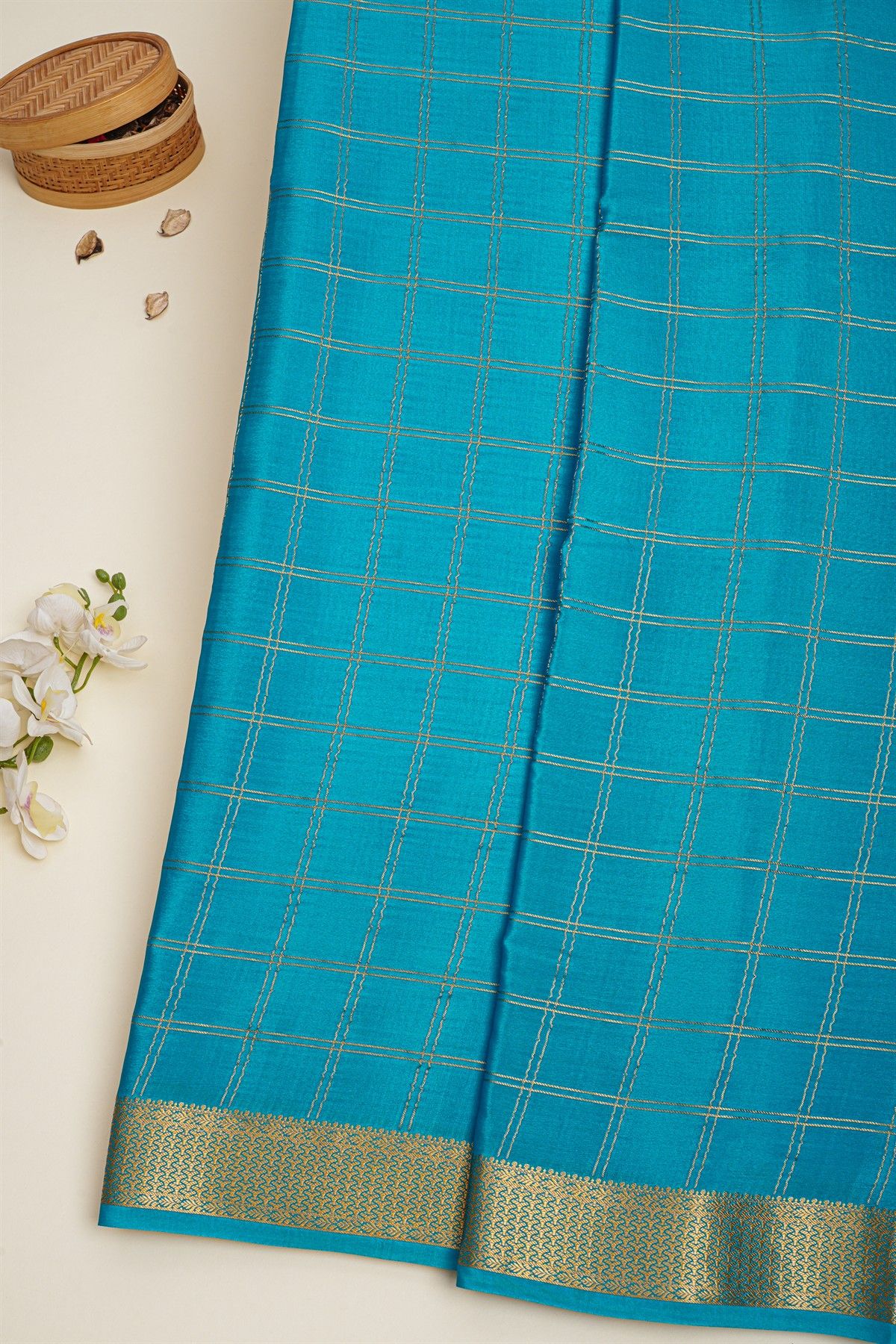 Mysore Crepe Sea Blue Saree