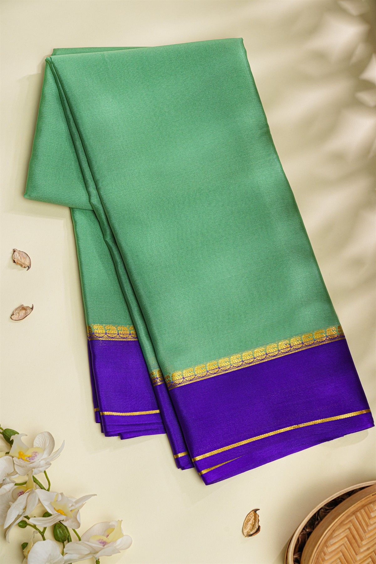Mysore Crepe Sea Green Saree