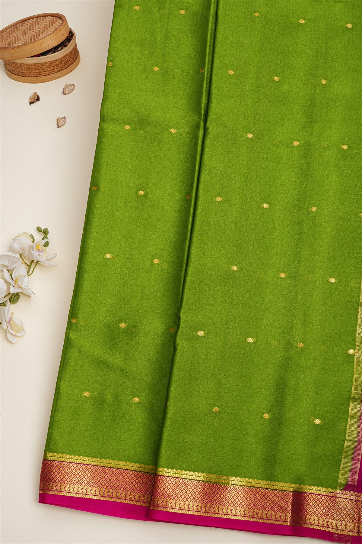 Mysore Crepe Green Saree