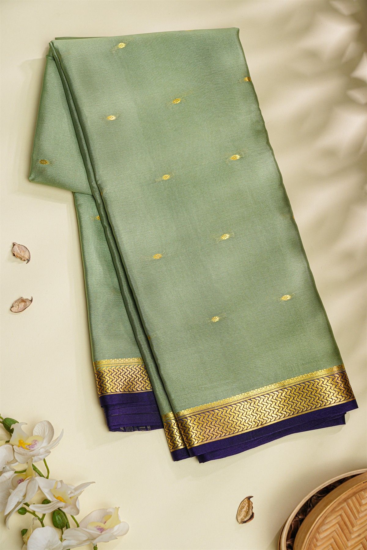 Mysore Crepe Pista Green Saree