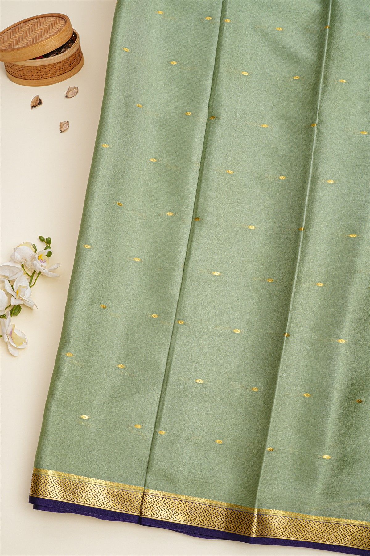 Mysore Crepe Pista Green Saree