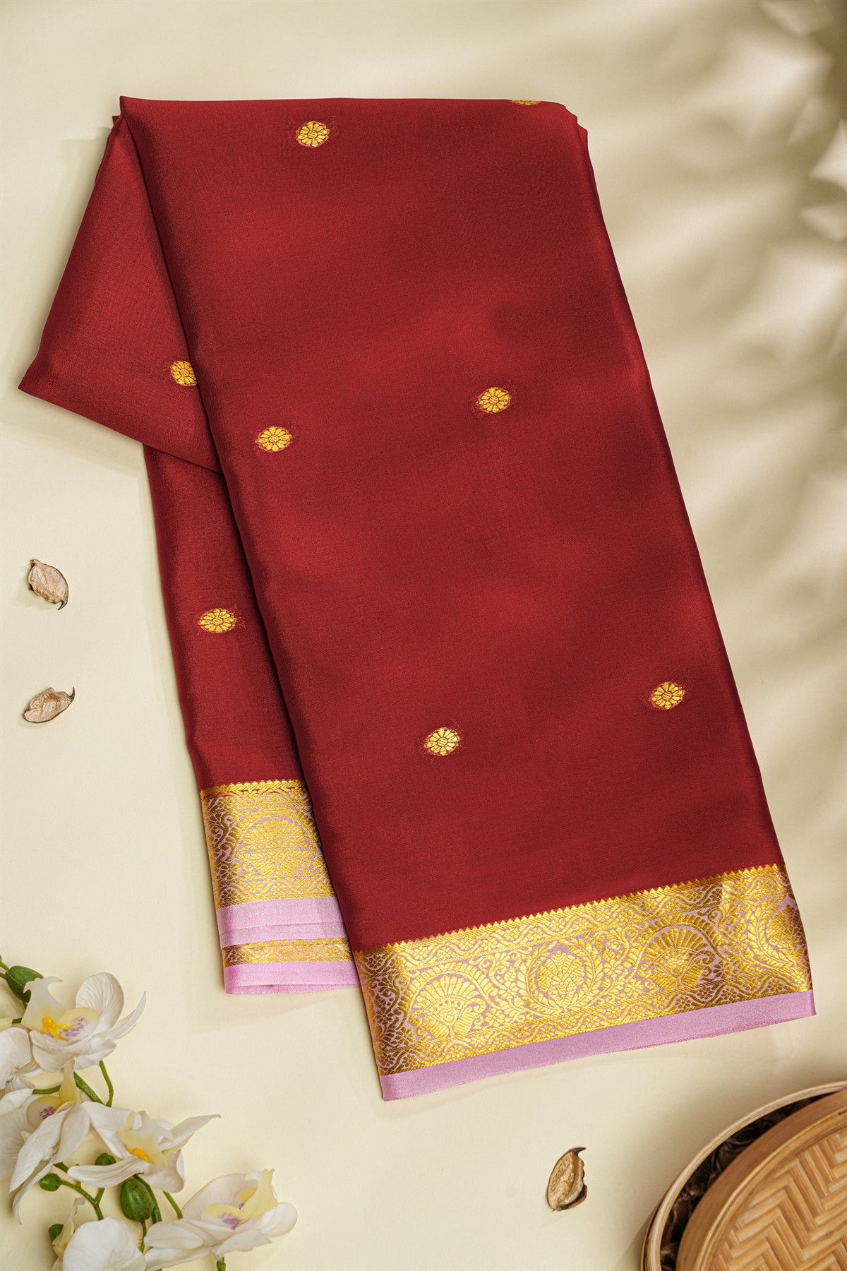 Mysore Crepe Maroon Saree