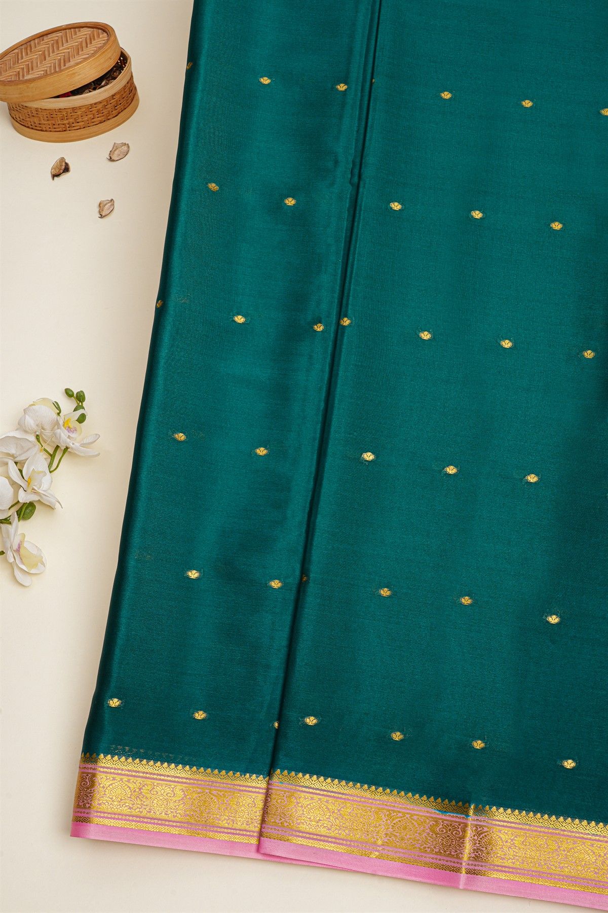 Mysore Crepe Teal Blue Saree