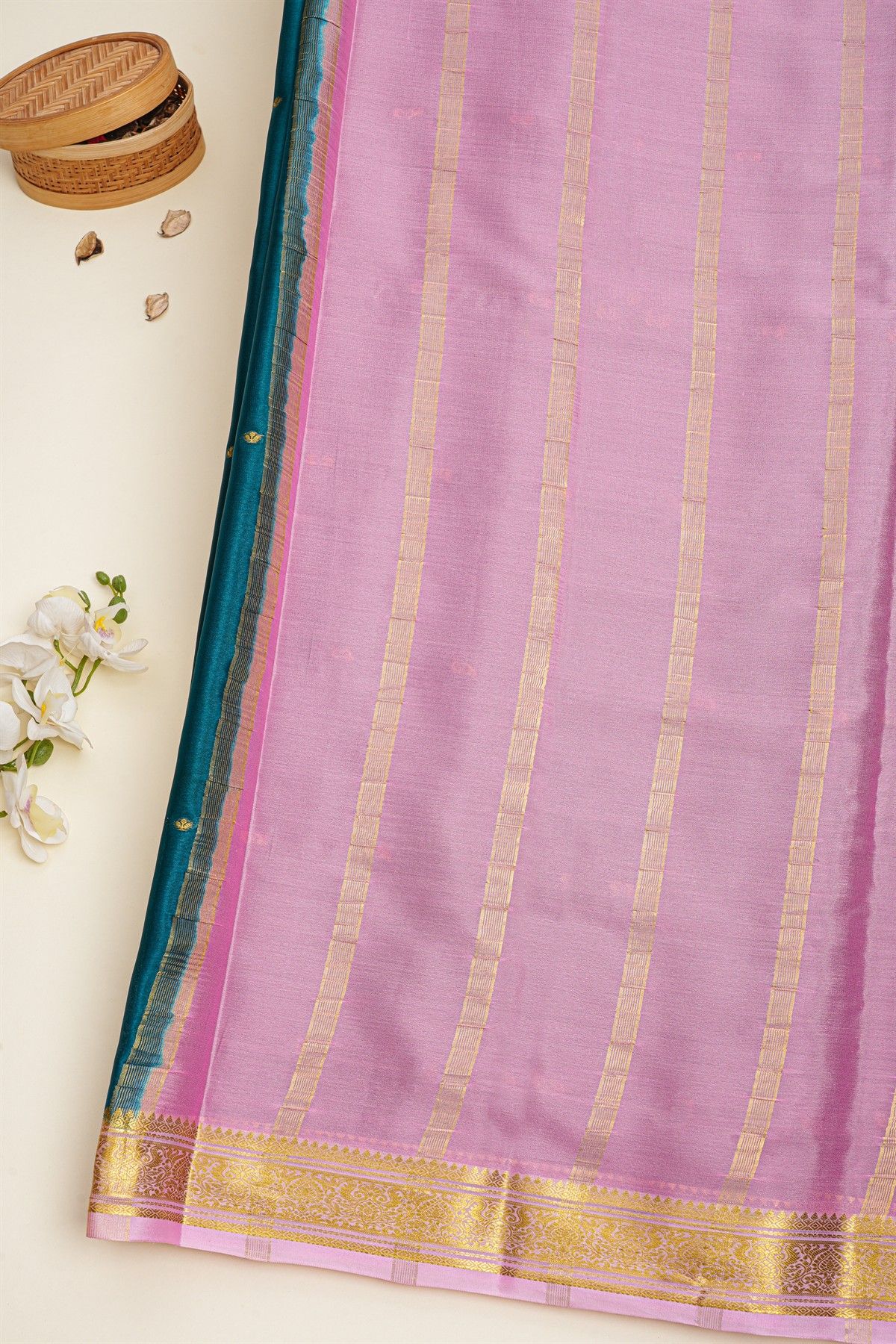 Mysore Crepe Teal Blue Saree