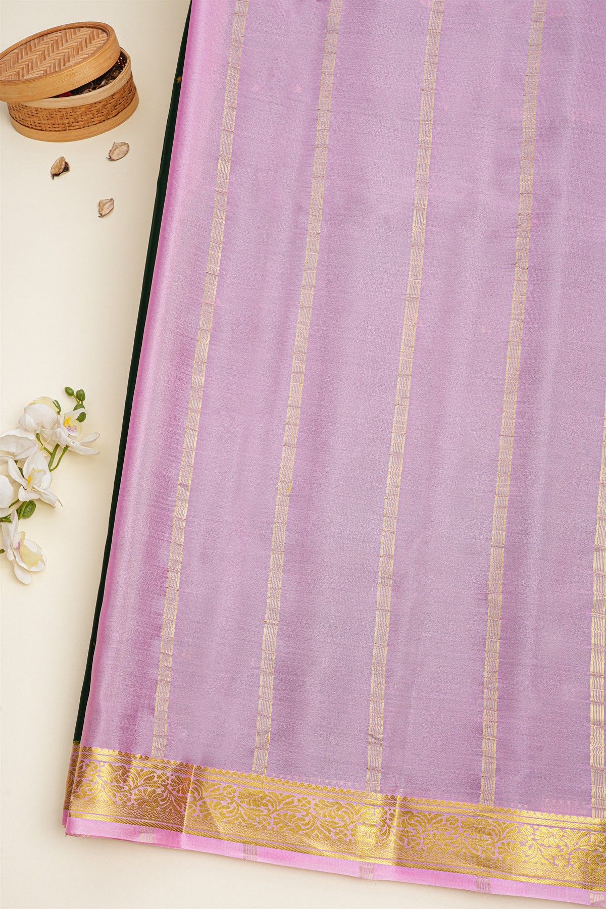 Mysore Crepe Bottle Green Saree